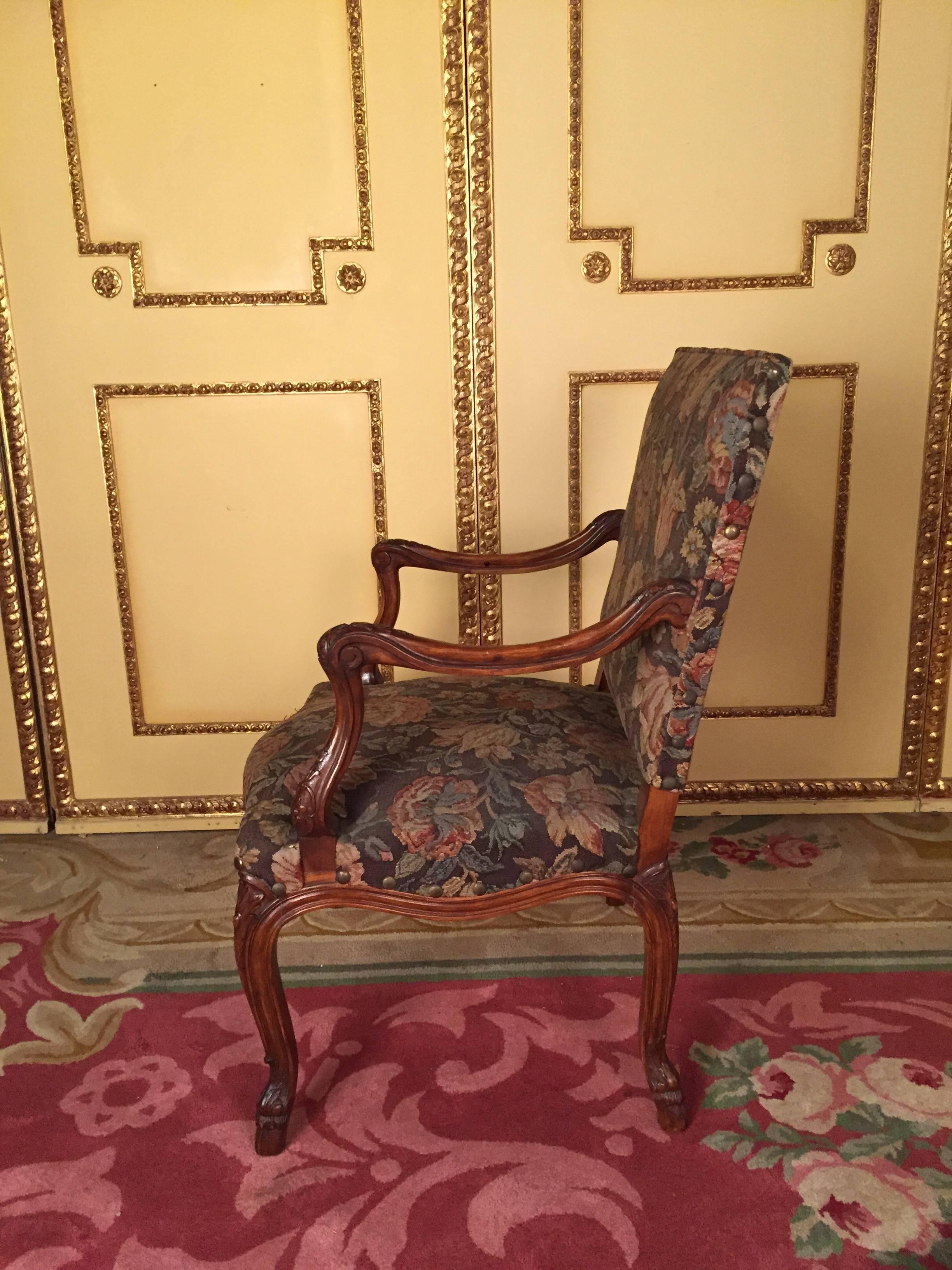 Baroque Revival 19th Century Lordly Neo Baroque Armchair Solid Walnut For Sale