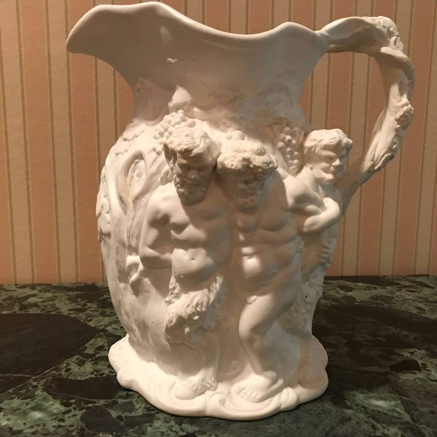 19th Century Lot of Four Porcelain Relief Pitchers For Sale 3