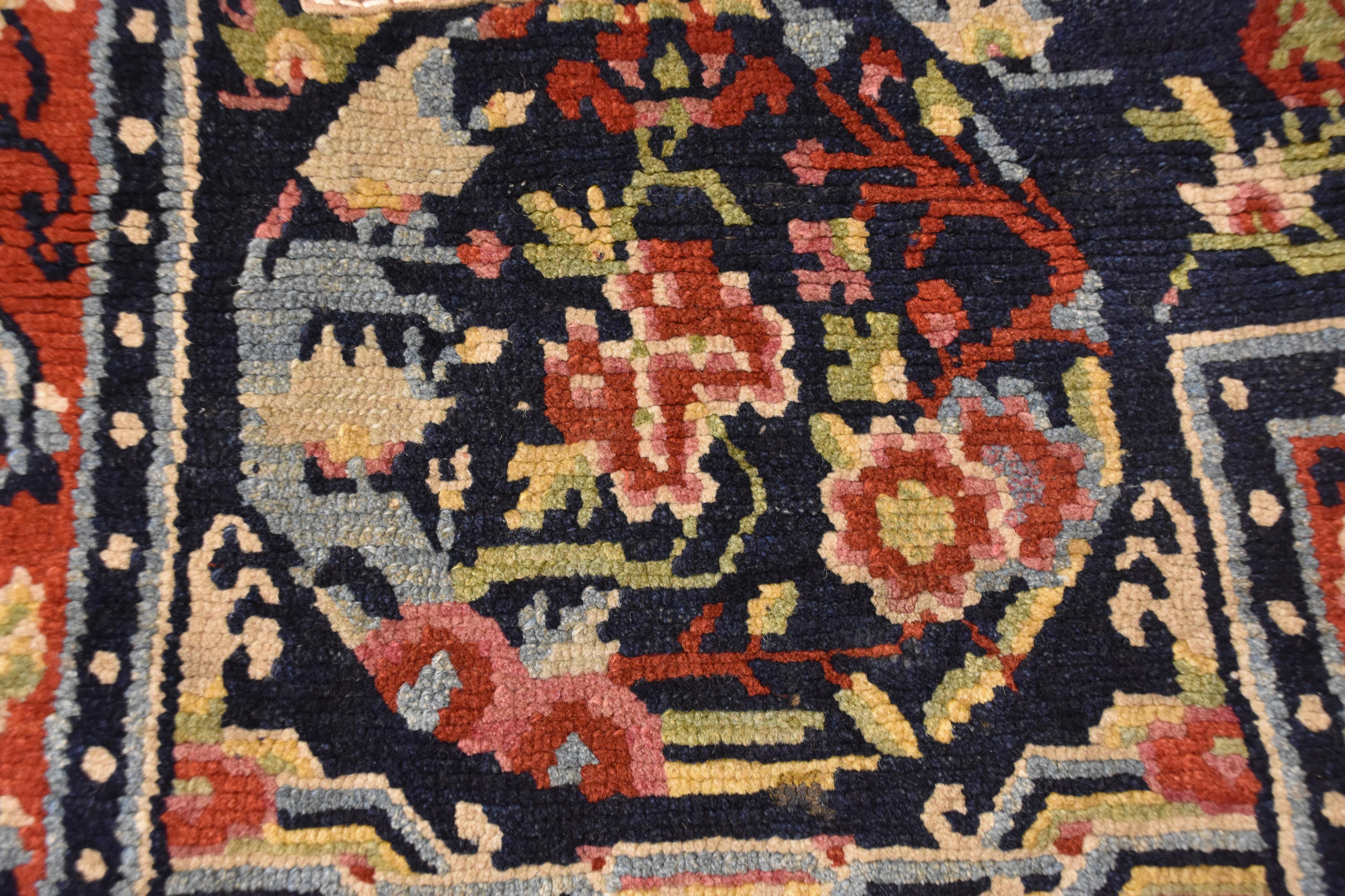 19th Century Peony Flower Medallions Blue Green and Red Saddle Horse Tibetan Rug For Sale 3