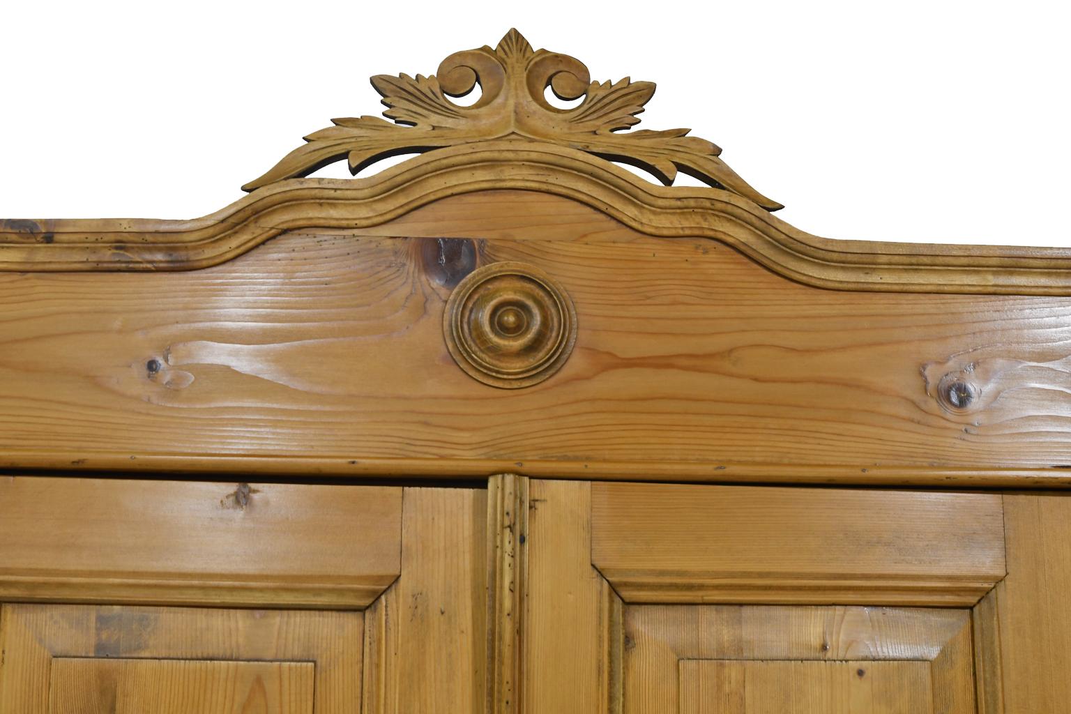 19th Century Louis Philippe Armoire in European Pine with Carved Bonnet, c. 1860 2