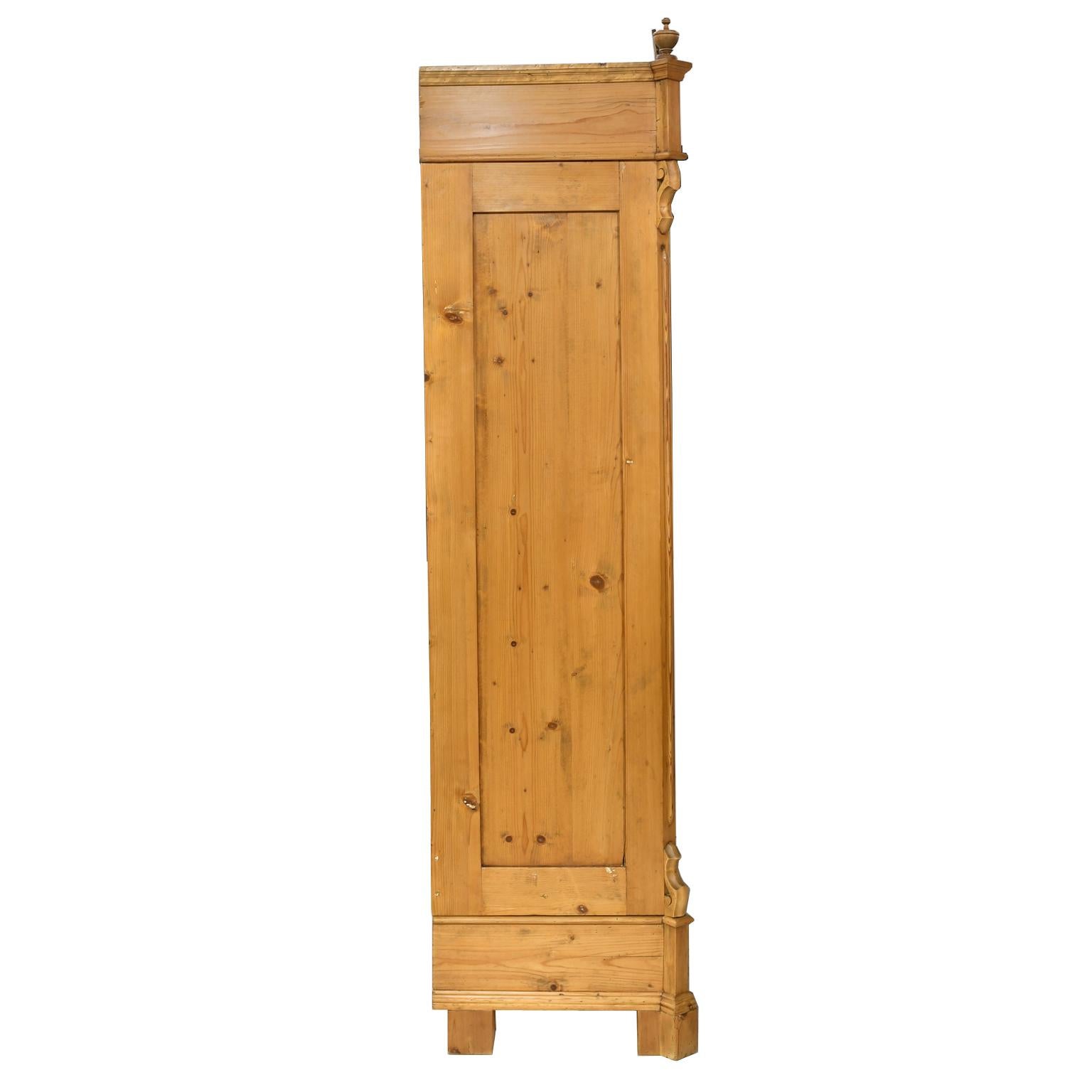 German 19th Century Louis Philippe Armoire in European Pine with Carved Bonnet, c. 1860