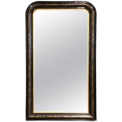 19th Century Louis Philippe Blackened and Gilt Wood Mirror with Engraved Decor