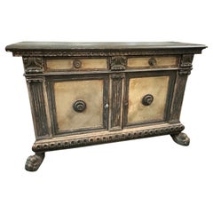19th Century Louis Philippe Blue and White Lacquered Wood Sicilian Low Credenza