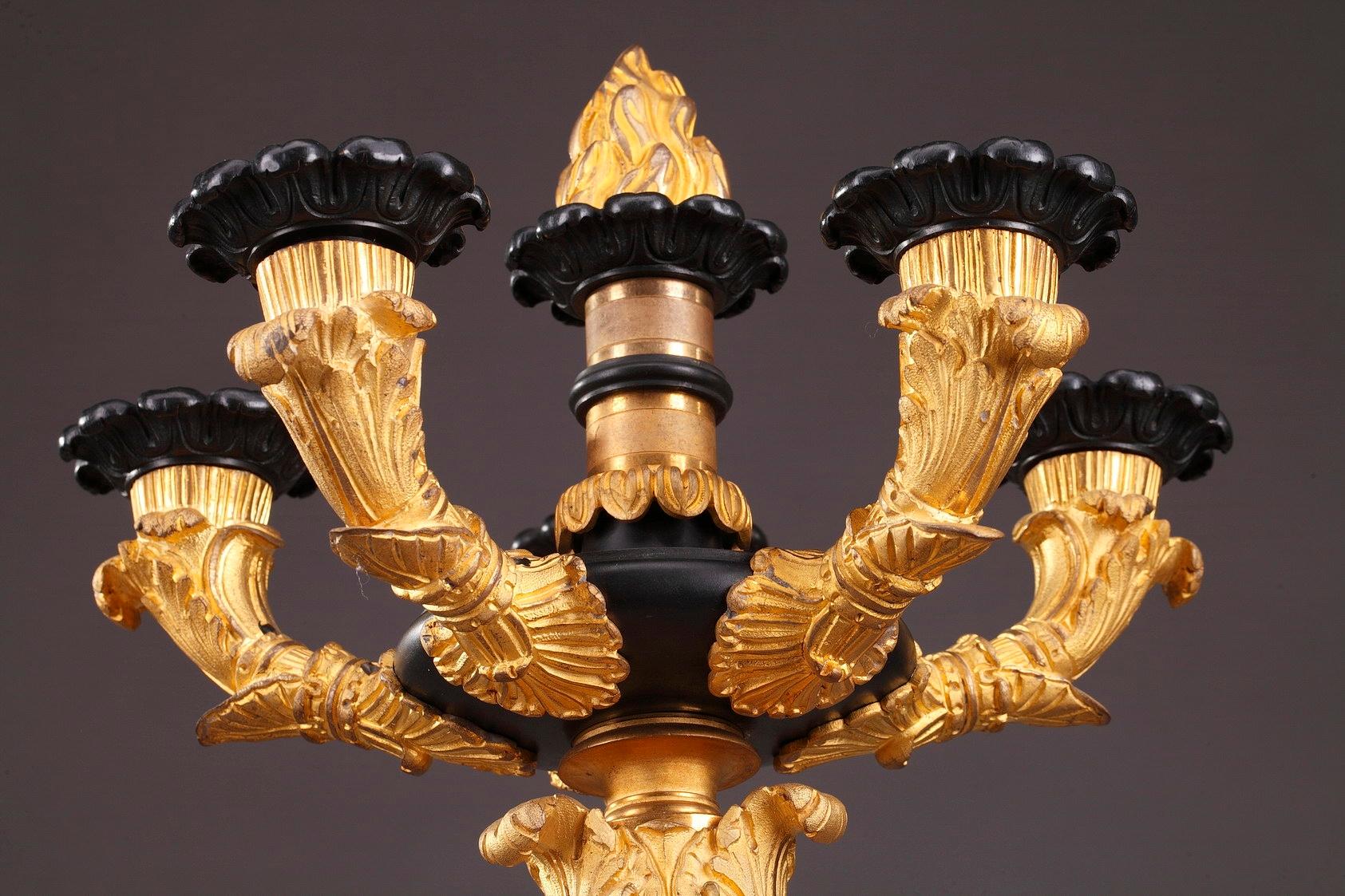 19th Century Louis-Philippe Bronze and Sienna Marble Candelabras 5