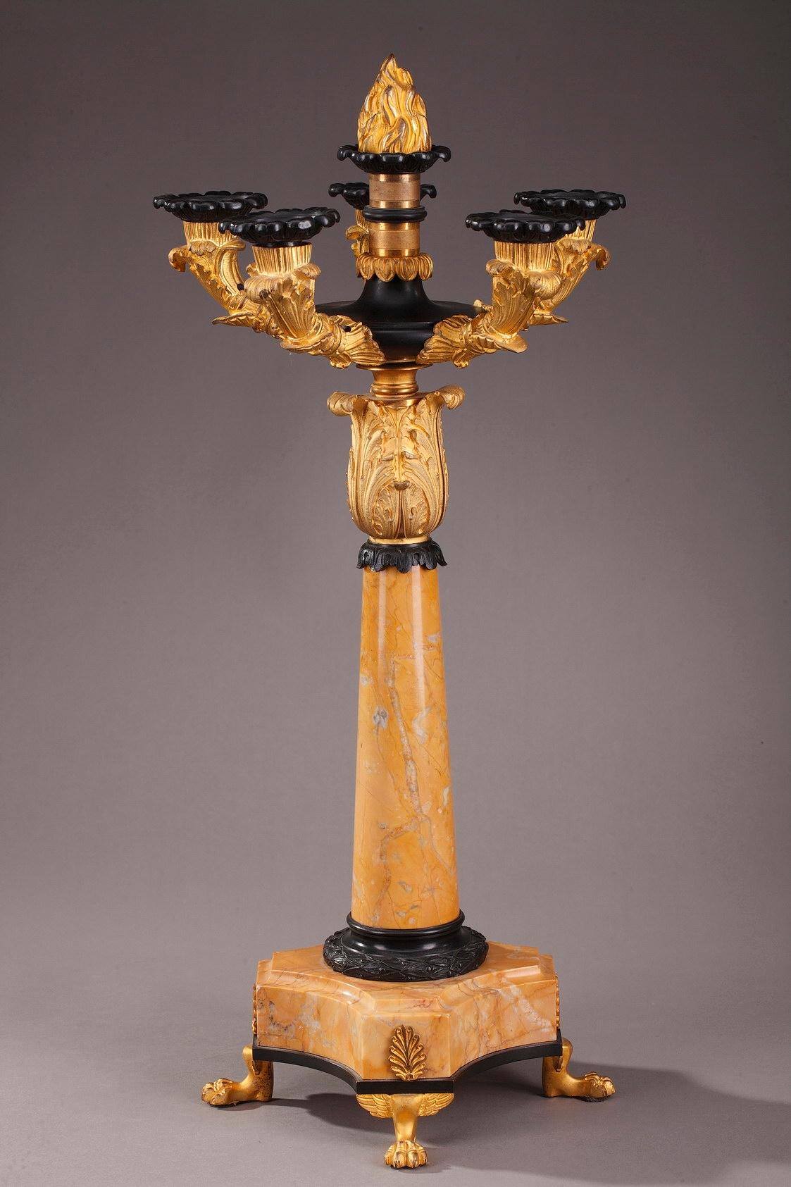 19th Century Louis-Philippe Bronze and Sienna Marble Candelabras 7