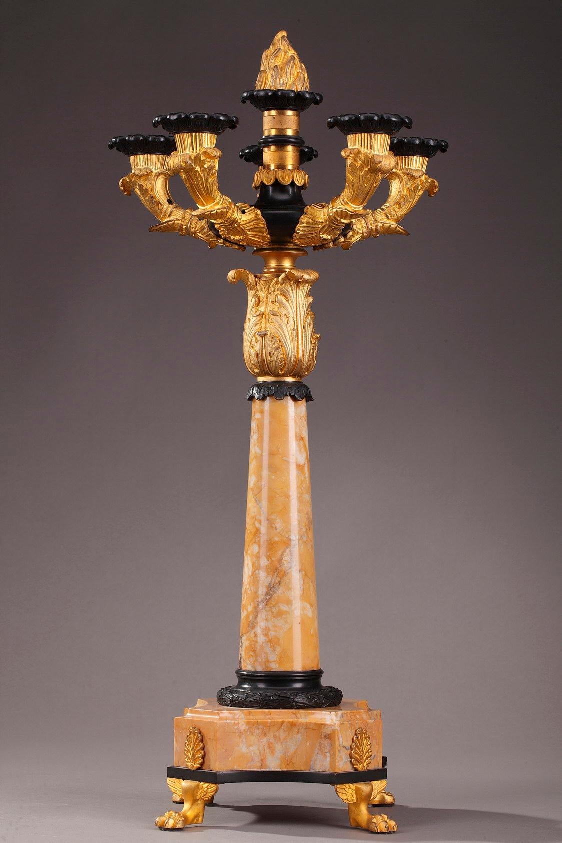 Louis Philippe 19th Century Louis-Philippe Bronze and Sienna Marble Candelabras