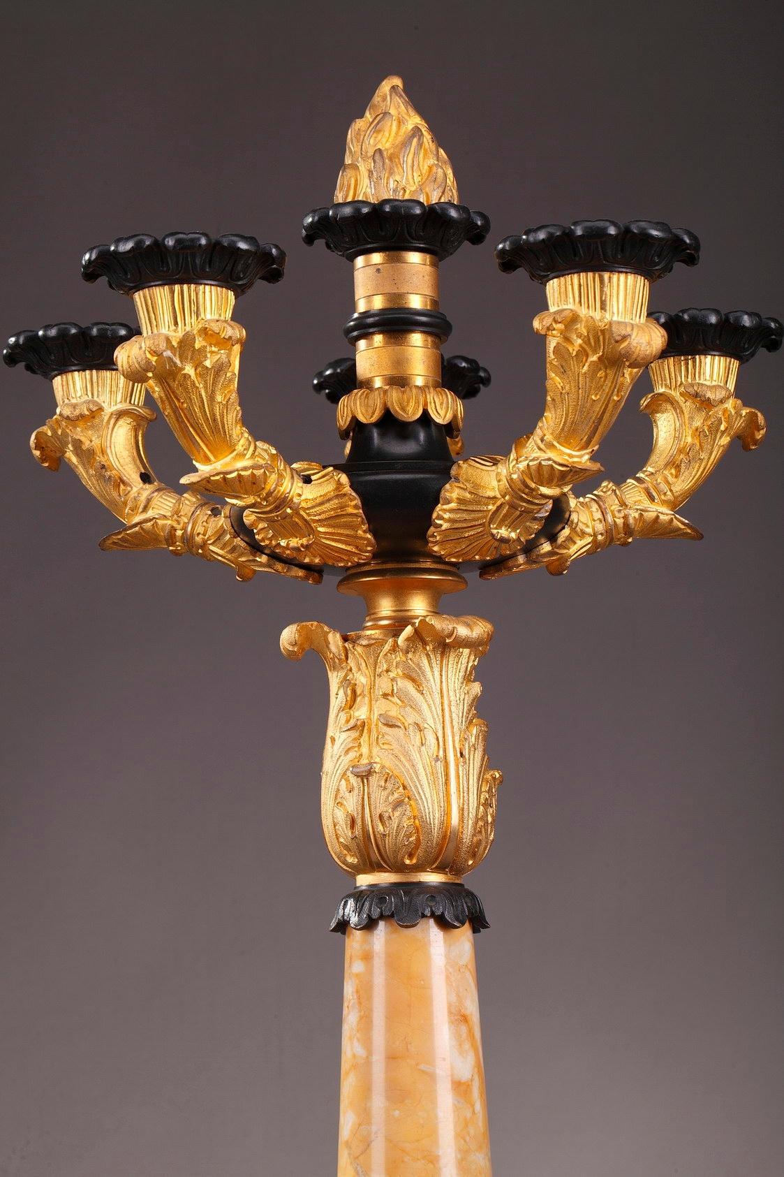 French 19th Century Louis-Philippe Bronze and Sienna Marble Candelabras