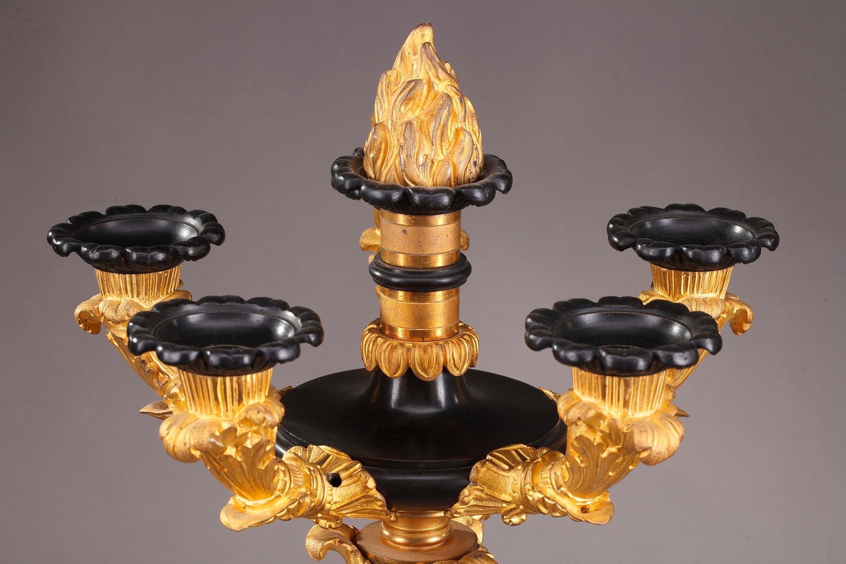 19th Century Louis-Philippe Bronze and Sienna Marble Candelabras 1