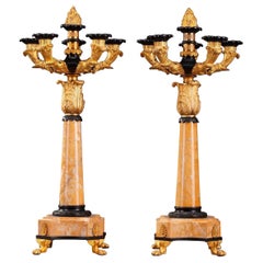 19th Century Louis-Philippe Bronze and Sienna Marble Candelabras