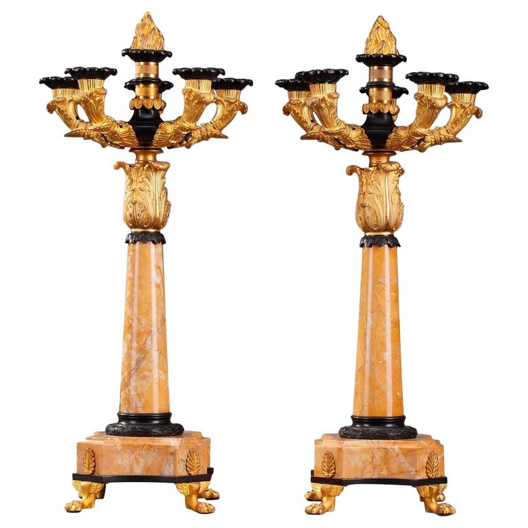 19th Century LouisPhilippe Bronze and Sienna Marble Candelabras at 1stDibs