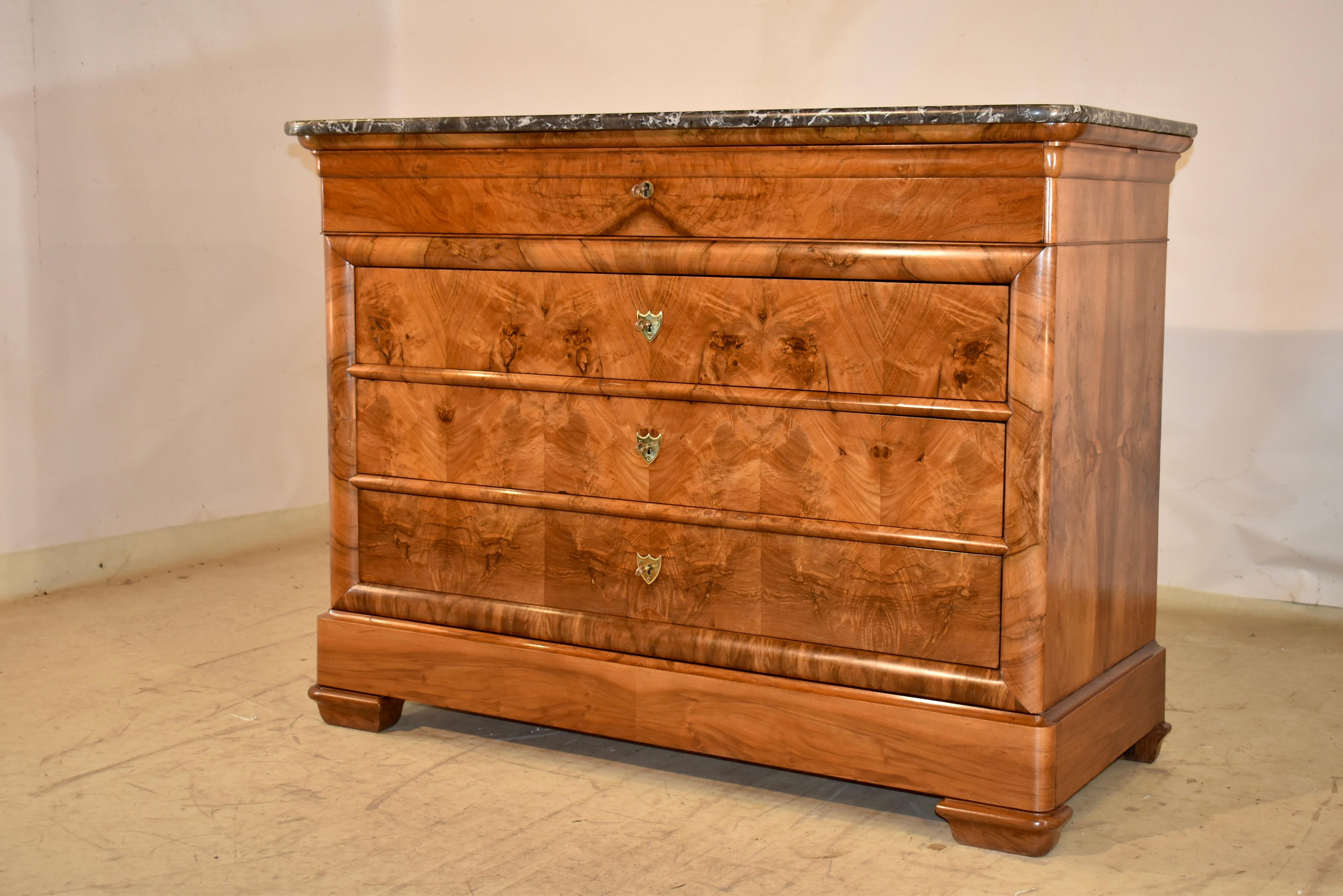 Marmo Commode in radica di noce Louis Philippe del XIX secolo in vendita