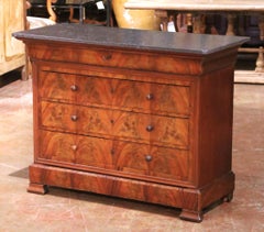 19th Century Louis Philippe Burled Mahogany Five-Drawer Chest with Marble Top
