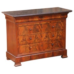 19th Century Louis Philippe Burled Mahogany Five-Drawer Chest with Marble Top