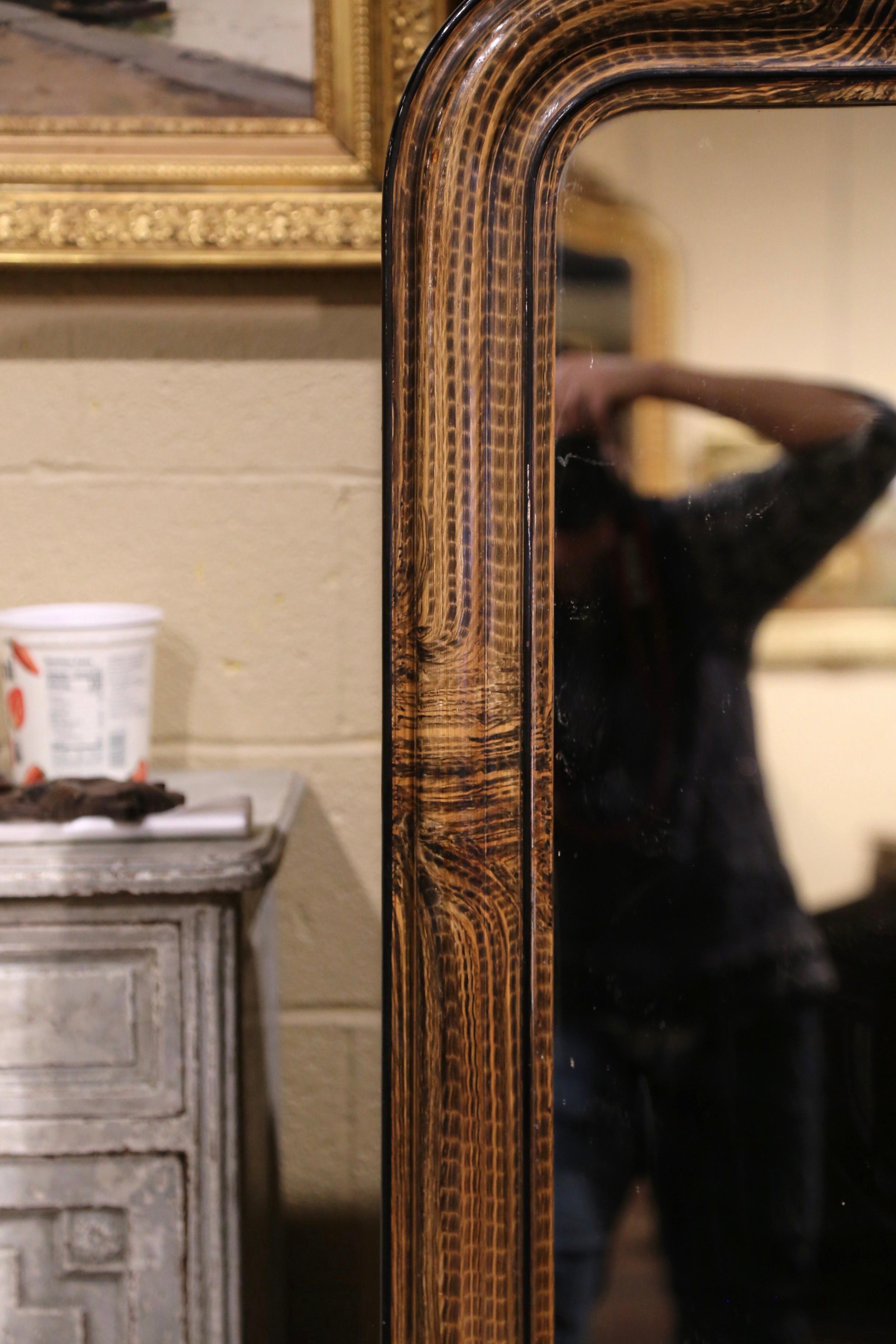 Hand-Crafted 19th Century Louis Philippe Carved Faux Burl Wood Painted Wall Mirror For Sale