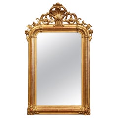 19th Century Louis Philippe Carved Gilt Wood Mirror with Shell and Floral Motifs