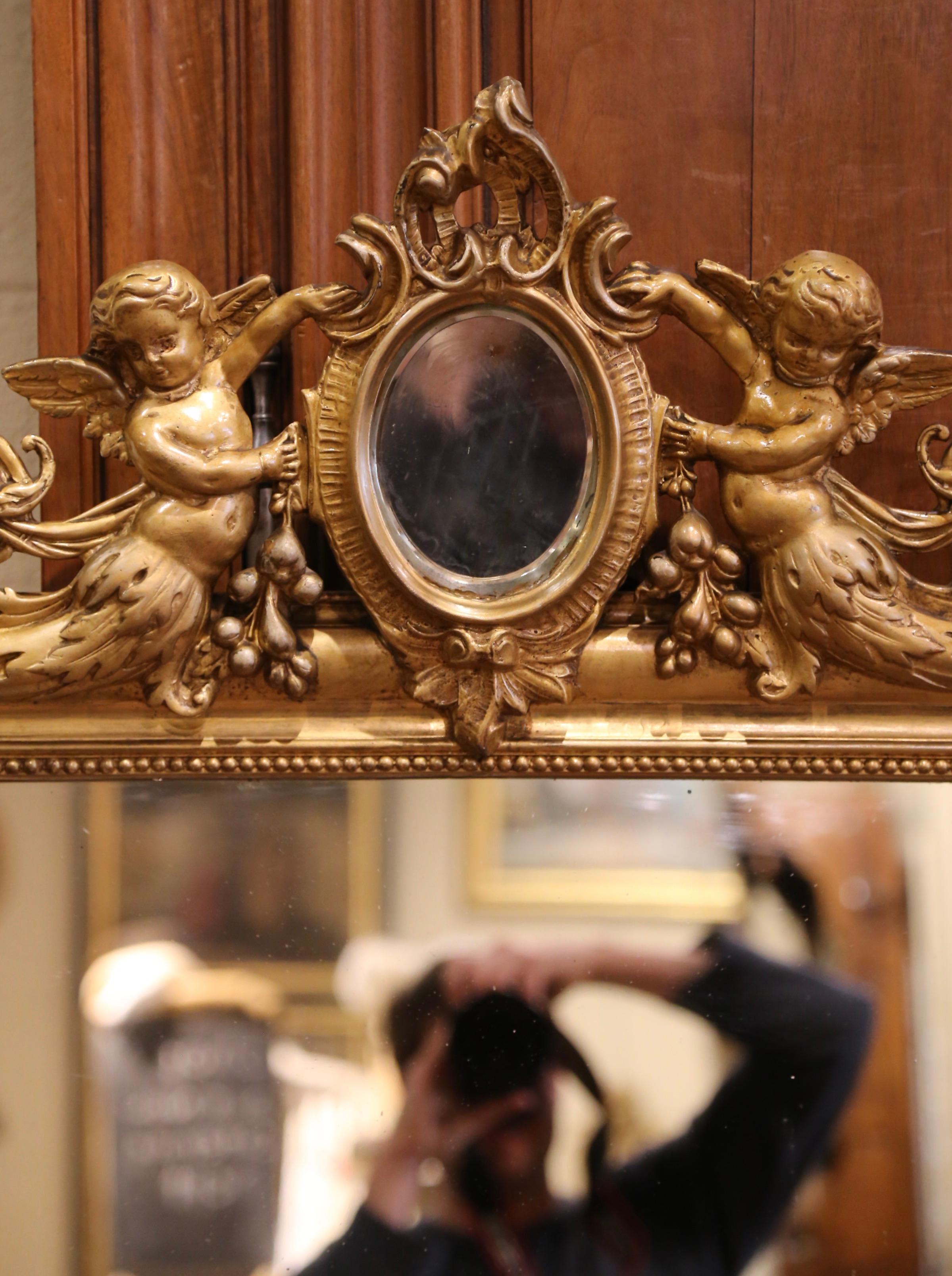 19th Century Louis Philippe Carved Giltwood Mirror with Cherub Motifs 2