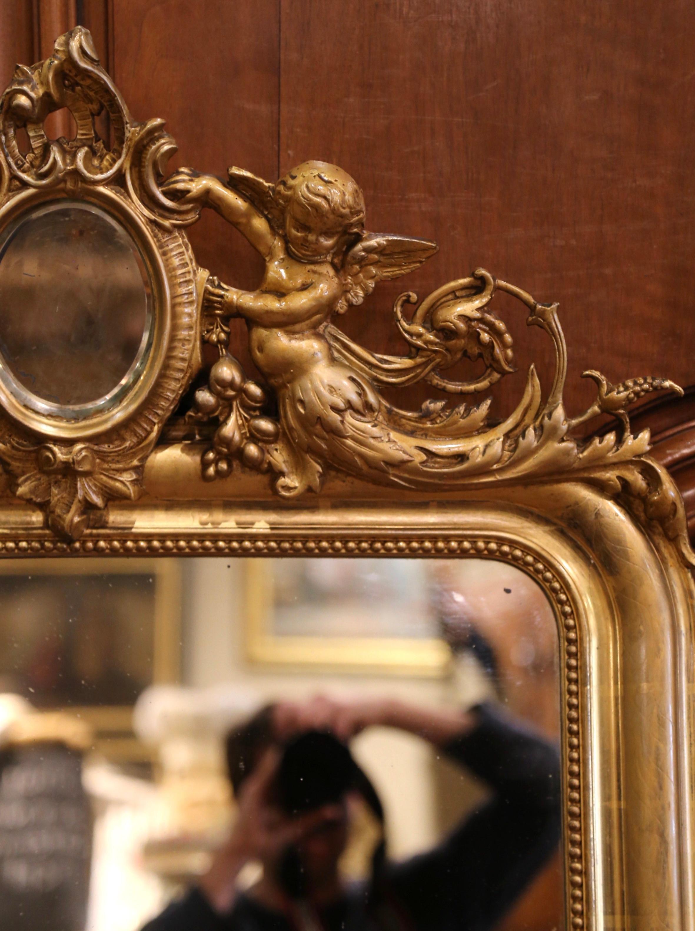 19th Century Louis Philippe Carved Giltwood Mirror with Cherub Motifs 4