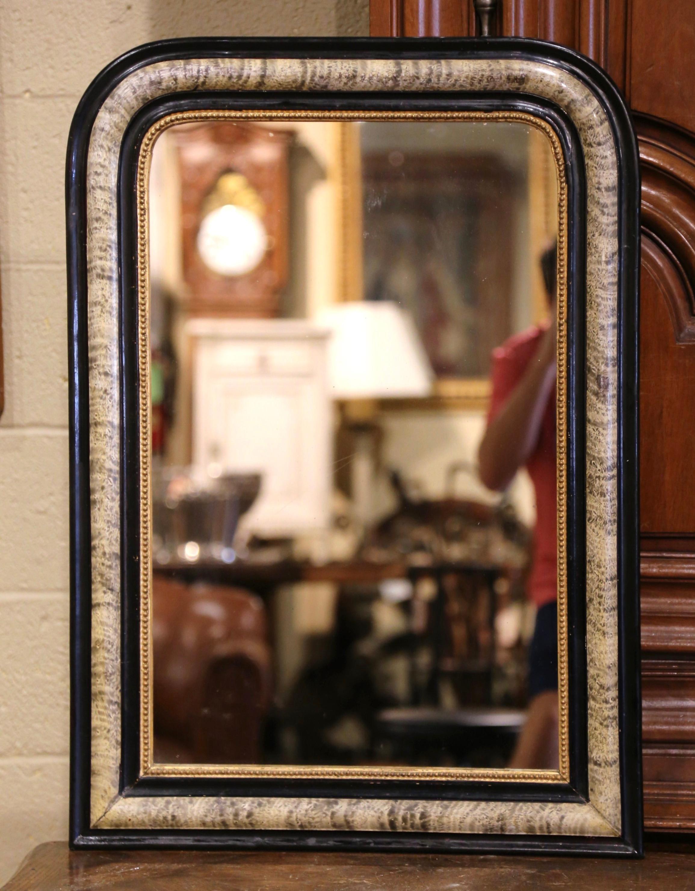 19th Century Louis Philippe Carved Two-Tone Faux-Bois and Blackened Wall Mirror In Excellent Condition In Dallas, TX