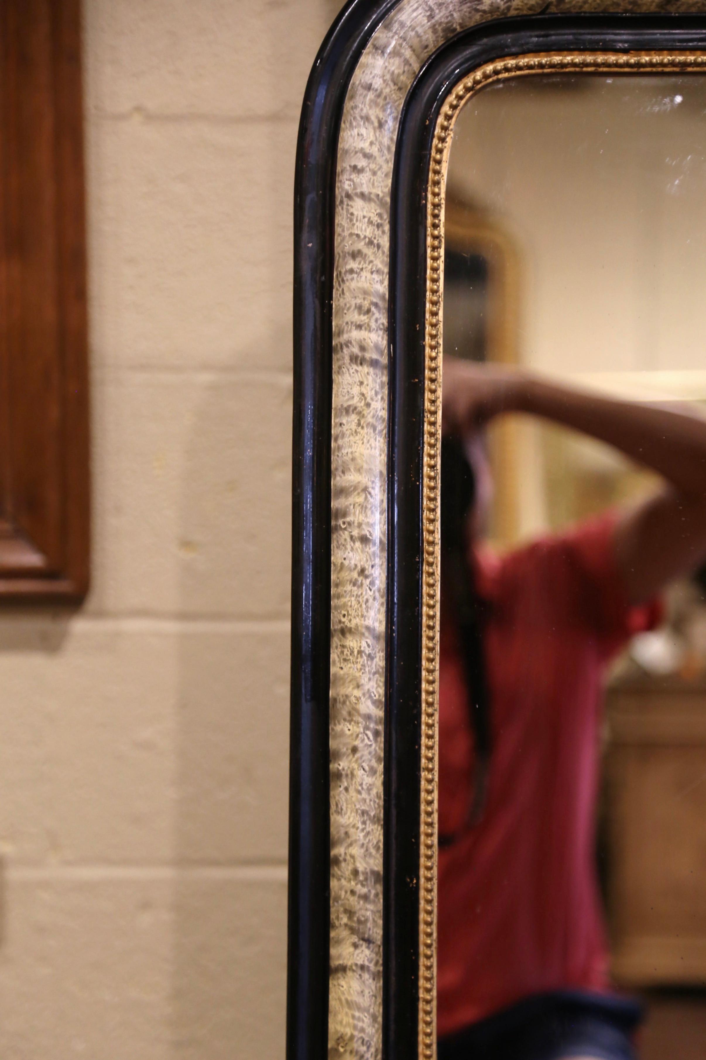 Wood 19th Century Louis Philippe Carved Two-Tone Faux-Bois and Blackened Wall Mirror