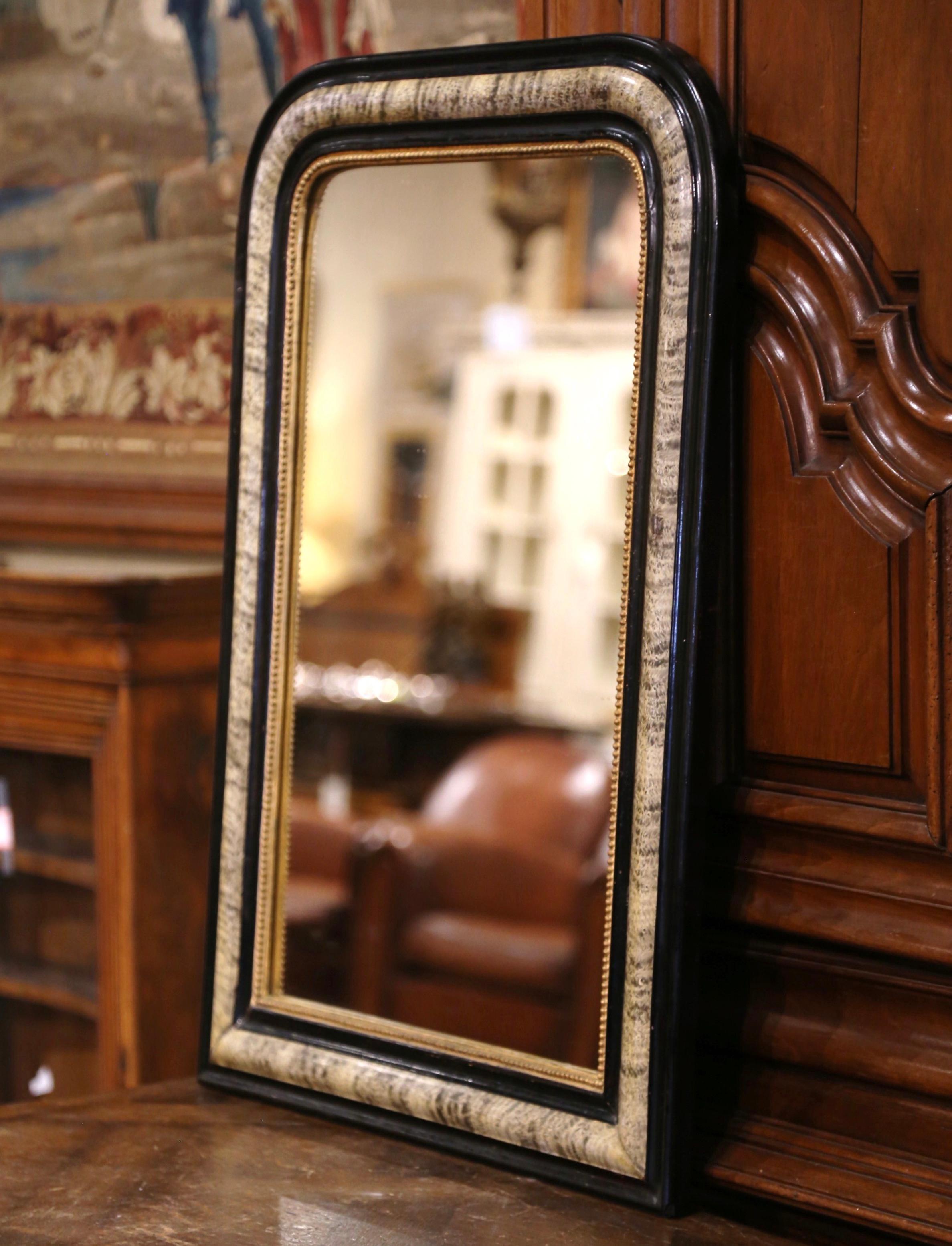 19th Century Louis Philippe Carved Two-Tone Faux-Bois and Blackened Wall Mirror 1