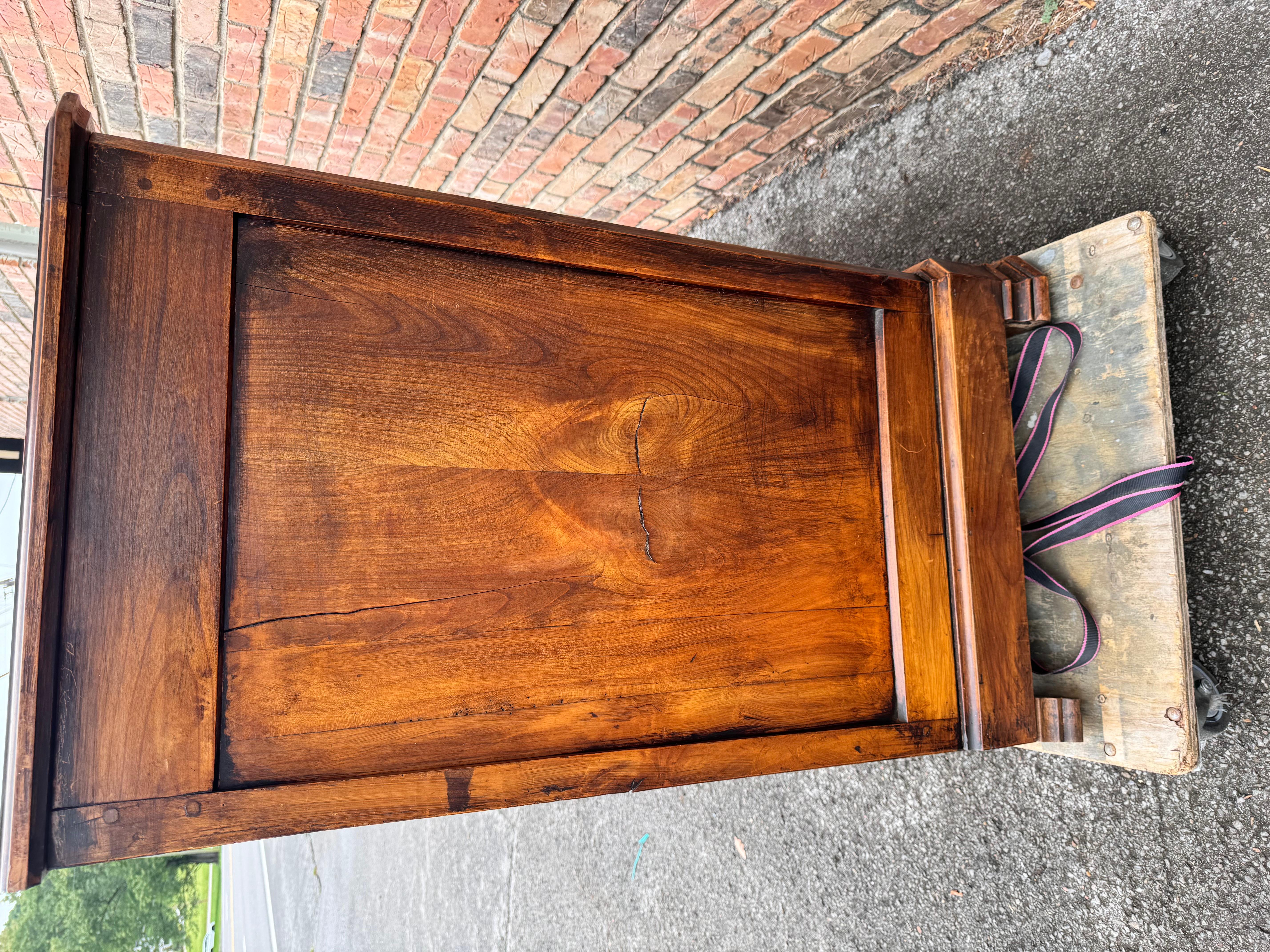 Questa è una bellissima cassapanca Louis Philippe della metà del XIX secolo! La patina e il carattere di questo pezzo sono particolarmente buoni. I dettagli naturali del legno risplendono in una calda tonalità di miele. I tiretti di questo pezzo lo