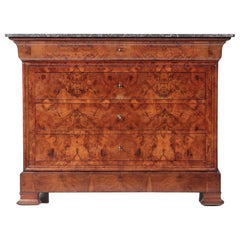 19th Century Louis Philippe Chest of Drawers Commode Burl Walnut