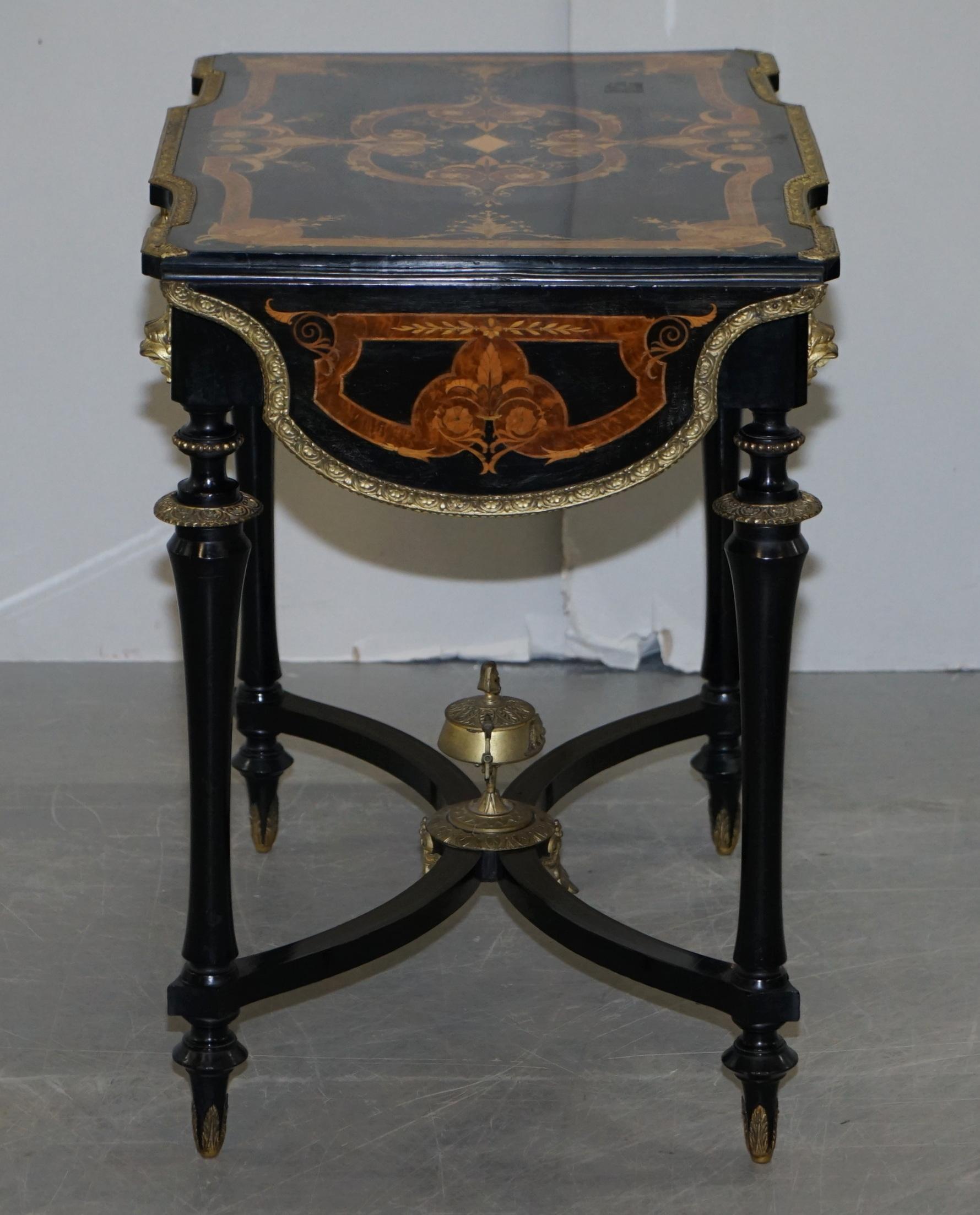 19th Century Louis Philippe Ebonised Marquetry Inlaid Bronze Extending Table 5