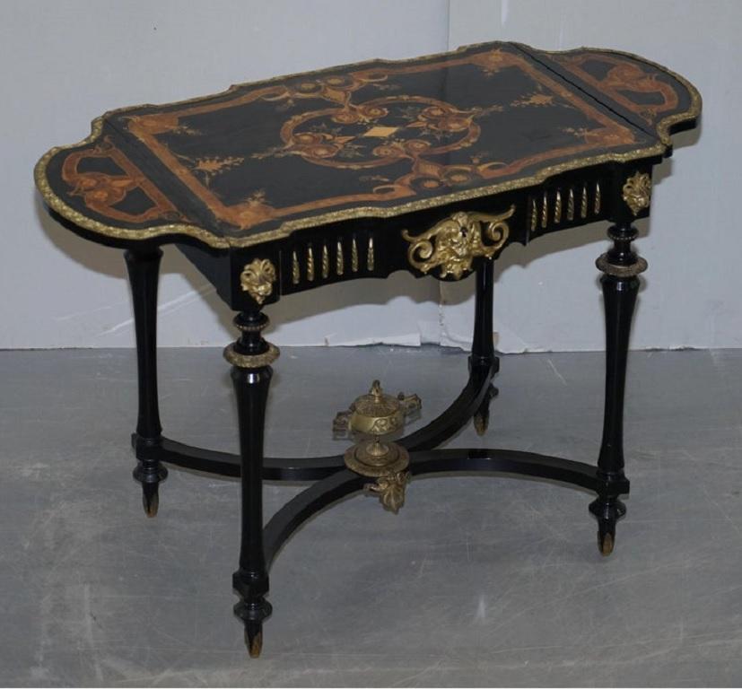 19th Century Louis Philippe Ebonised Marquetry Inlaid Bronze Extending Table For Sale 6