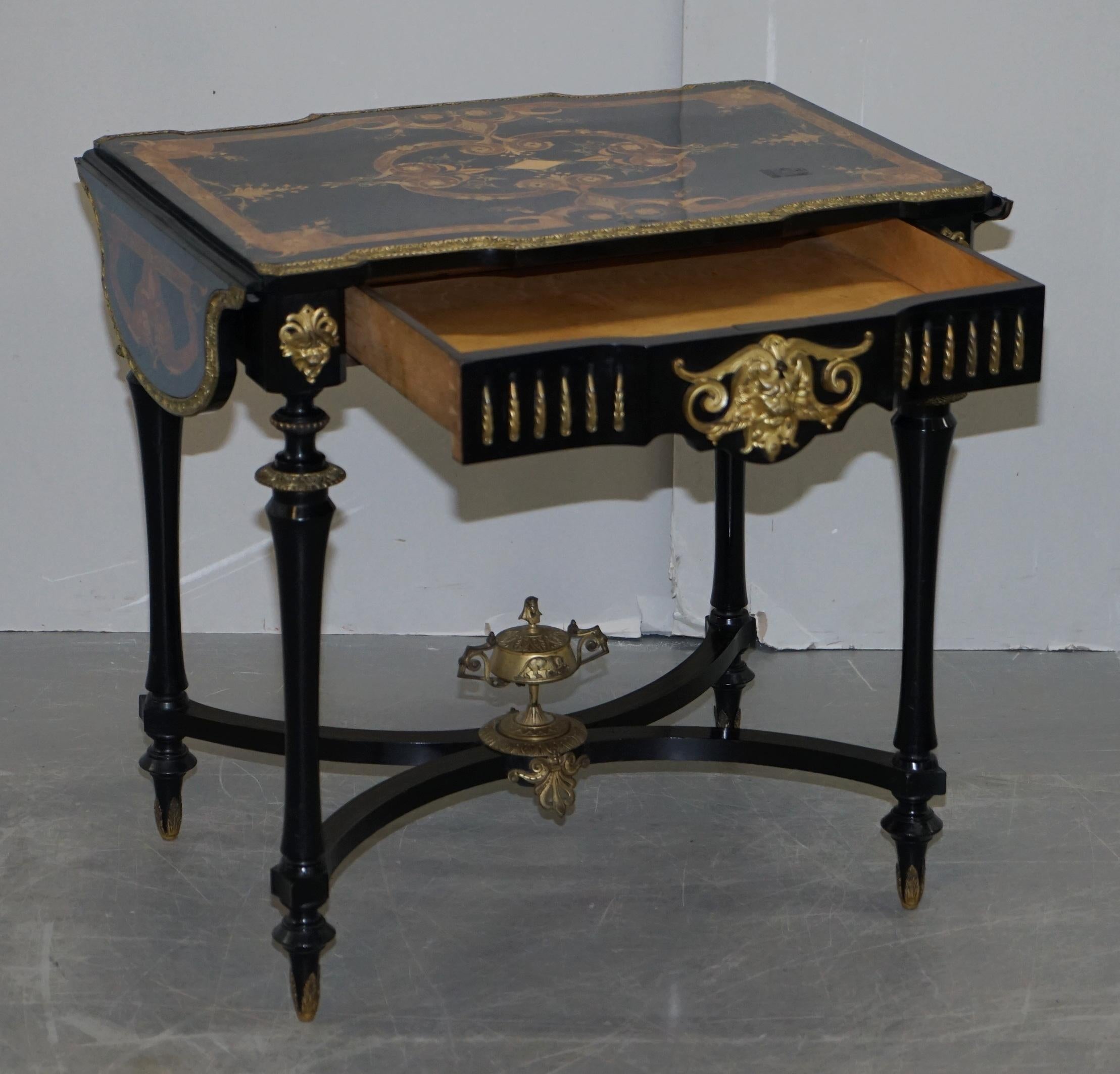 19th Century Louis Philippe Ebonised Marquetry Inlaid Bronze Extending Table 7
