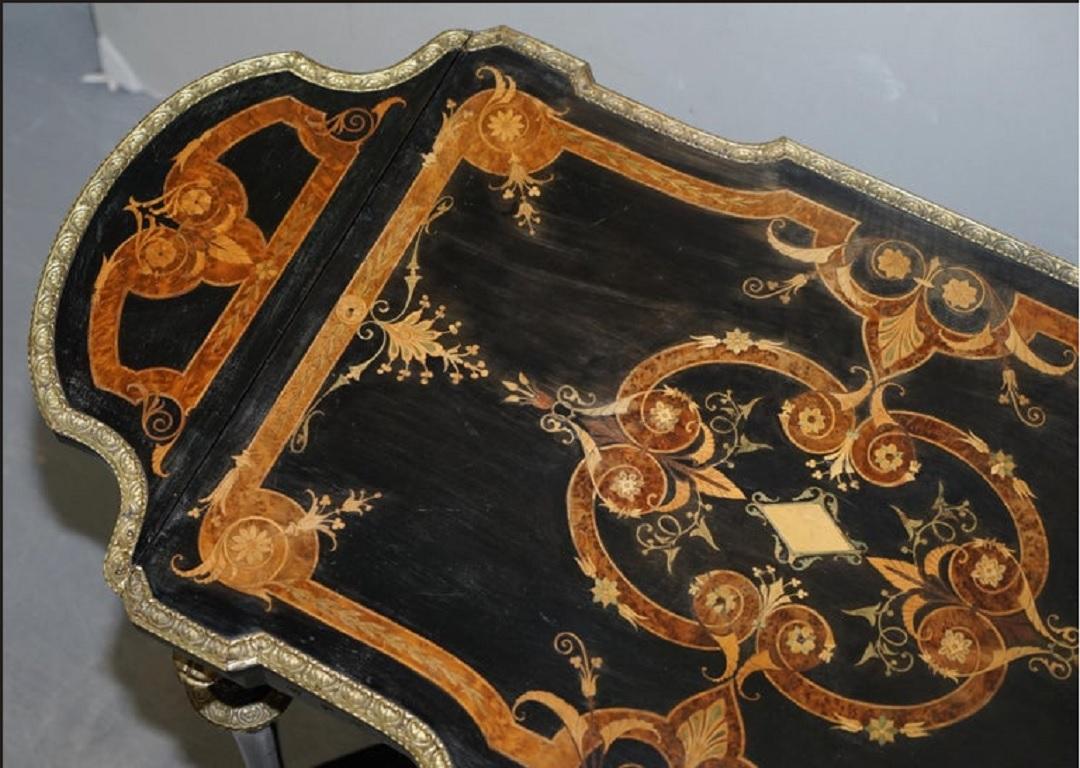 19th Century Louis Philippe Ebonised Marquetry Inlaid Bronze Extending Table For Sale 7