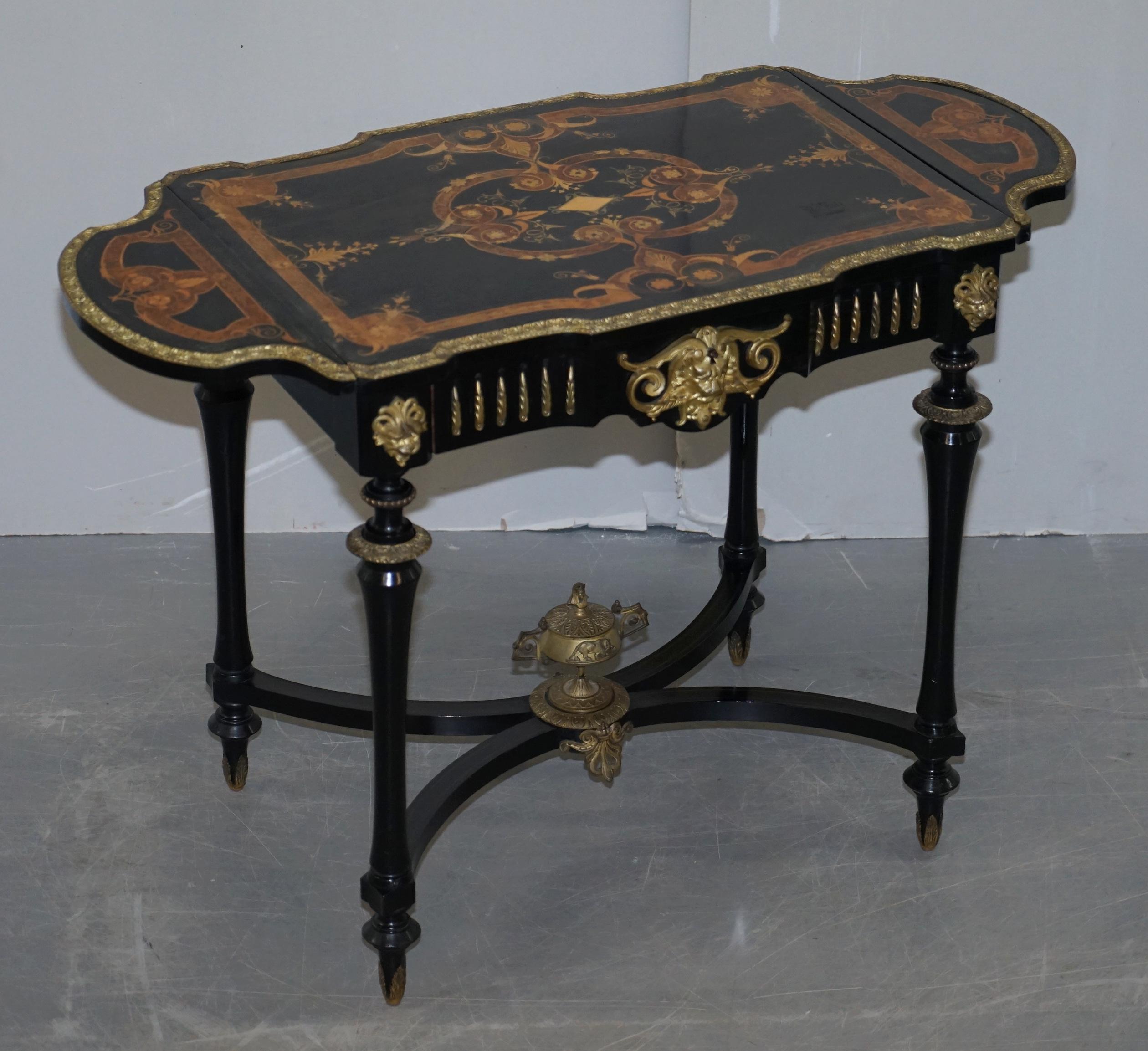 19th Century Louis Philippe Ebonised Marquetry Inlaid Bronze Extending Table 9