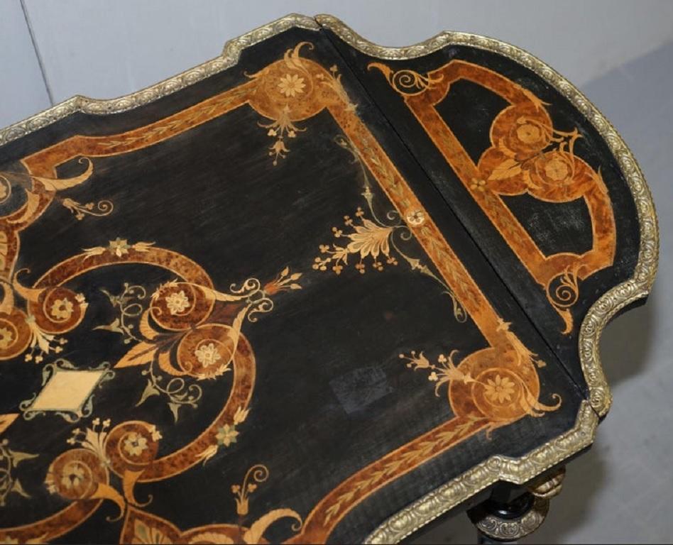 19th Century Louis Philippe Ebonised Marquetry Inlaid Bronze Extending Table For Sale 9