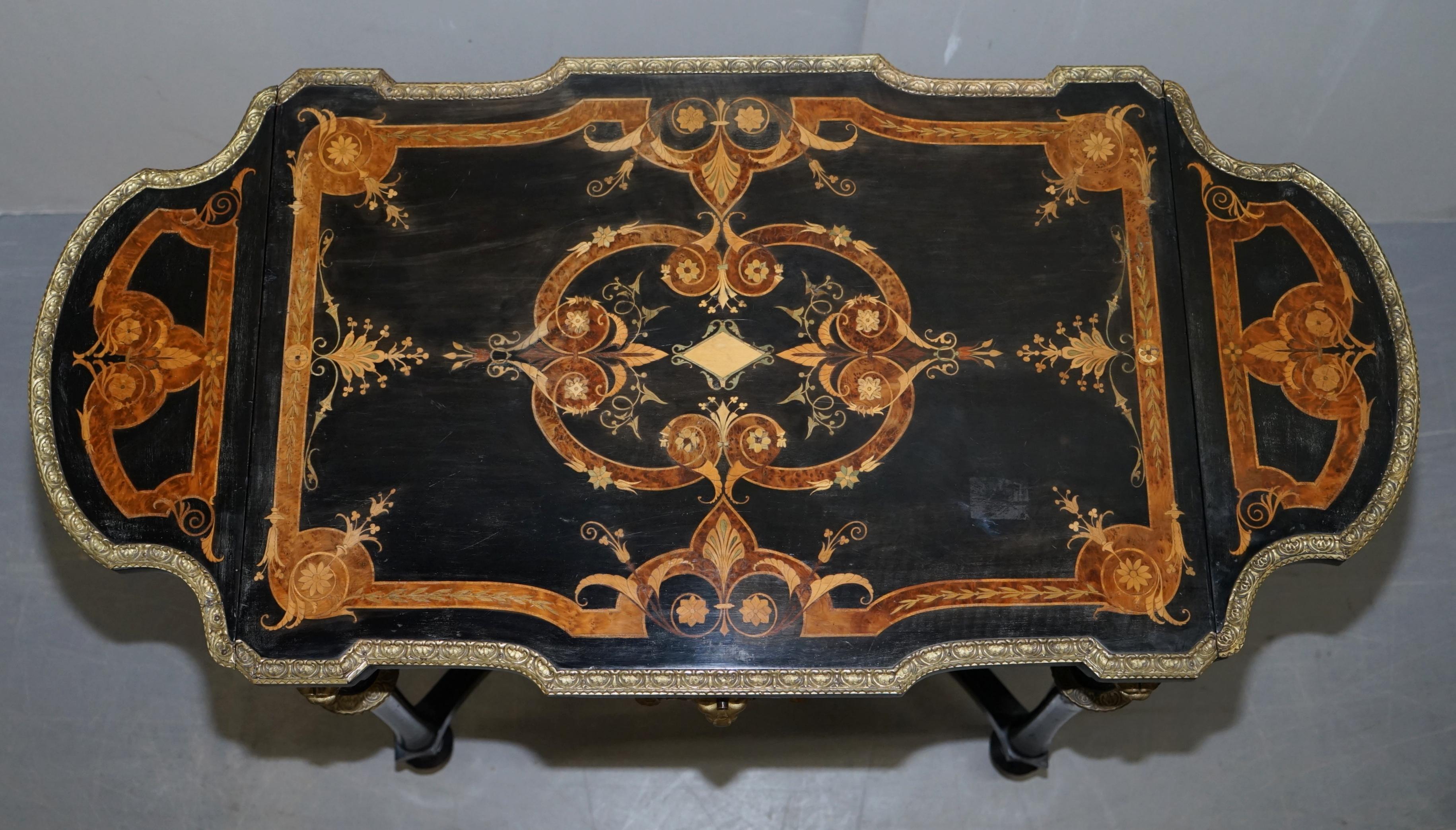 19th Century Louis Philippe Ebonised Marquetry Inlaid Bronze Extending Table 10