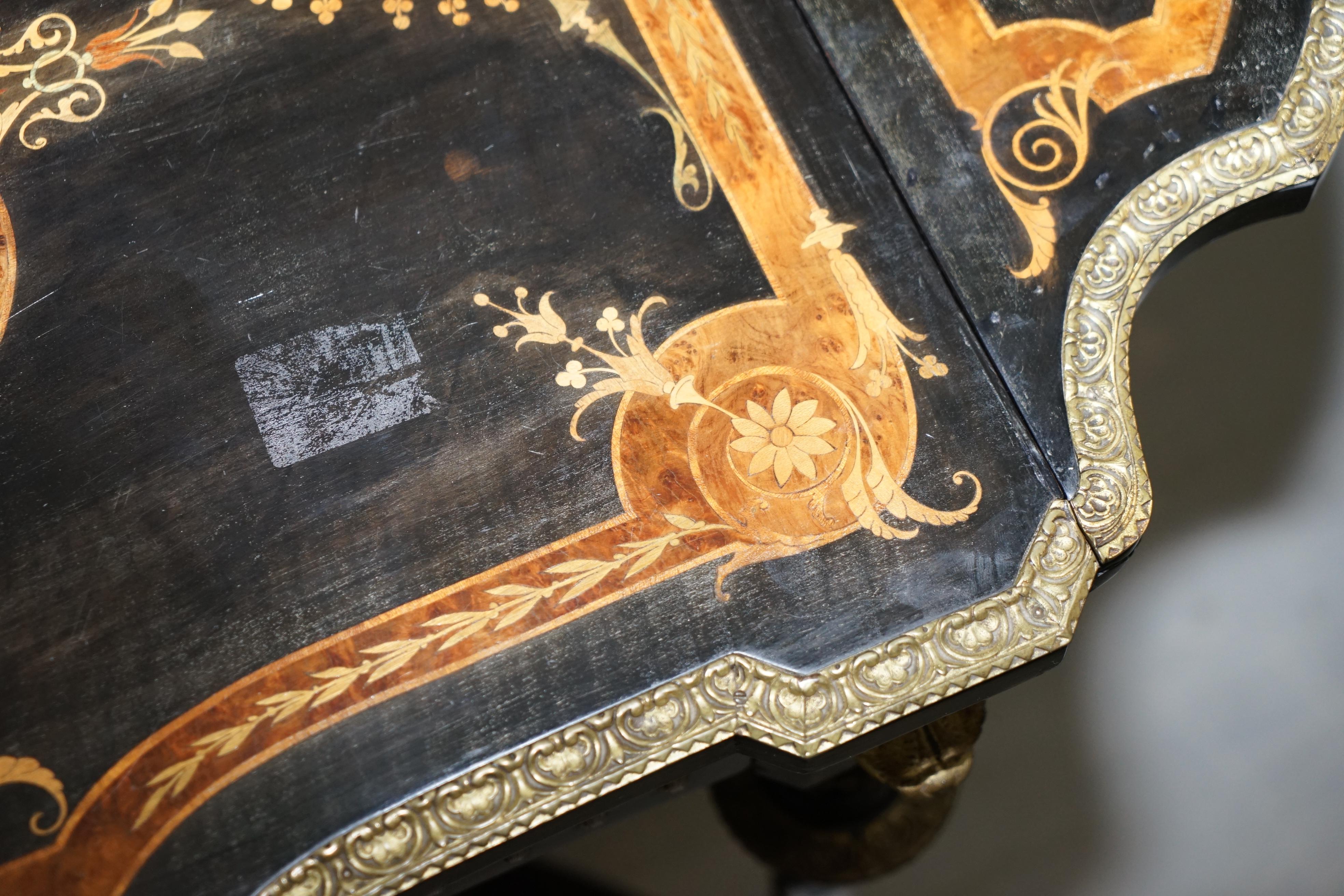 19th Century Louis Philippe Ebonised Marquetry Inlaid Bronze Extending Table 14