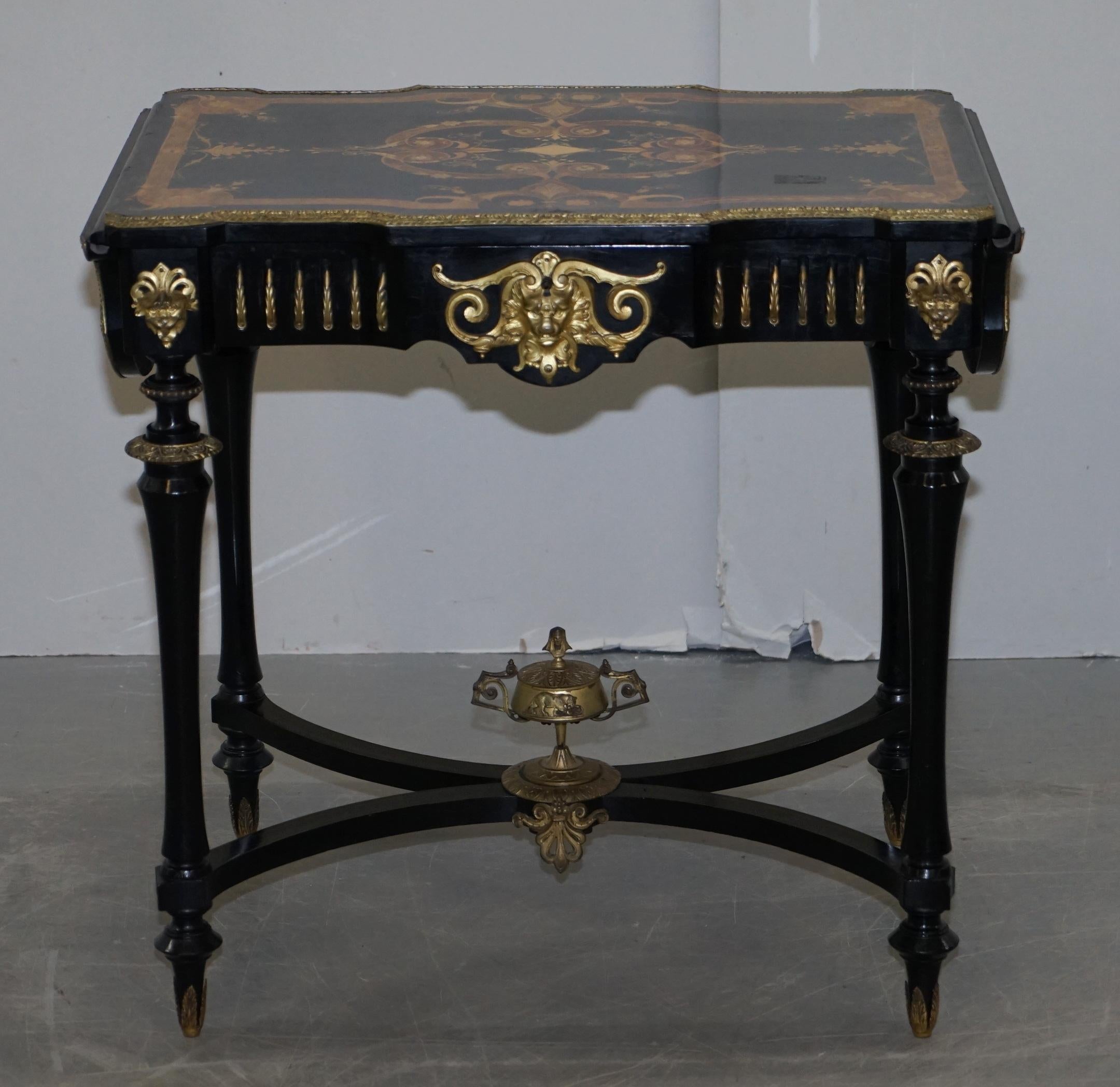 Victorian 19th Century Louis Philippe Ebonised Marquetry Inlaid Bronze Extending Table