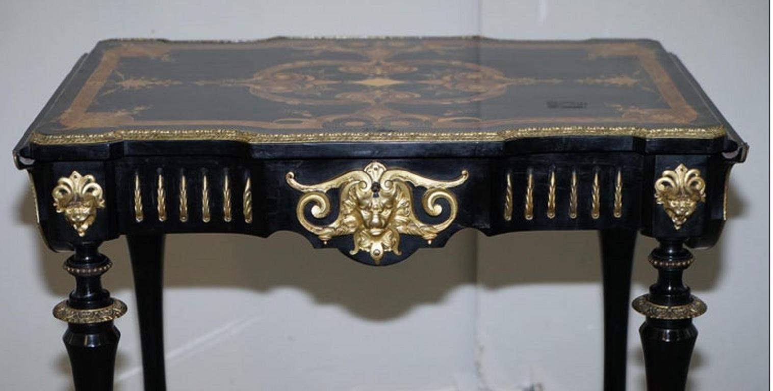 Victorian 19th Century Louis Philippe Ebonised Marquetry Inlaid Bronze Extending Table For Sale