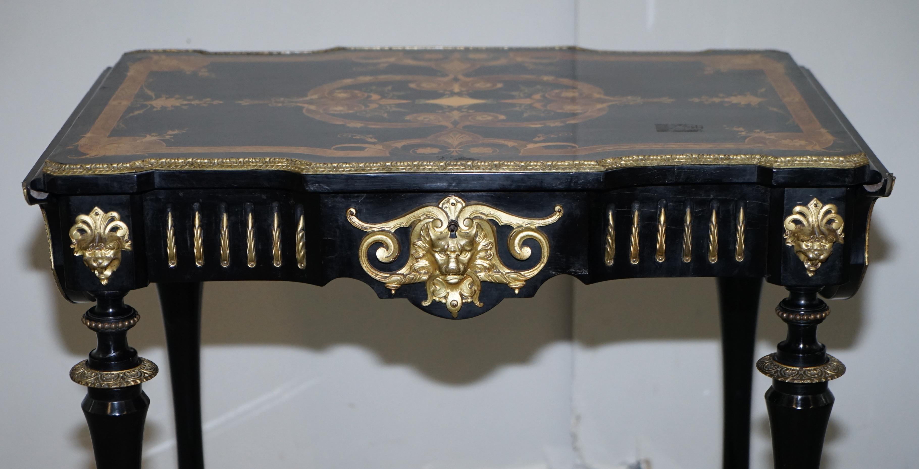 French 19th Century Louis Philippe Ebonised Marquetry Inlaid Bronze Extending Table
