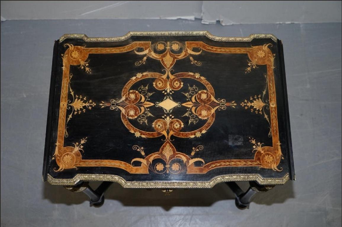 French 19th Century Louis Philippe Ebonised Marquetry Inlaid Bronze Extending Table For Sale