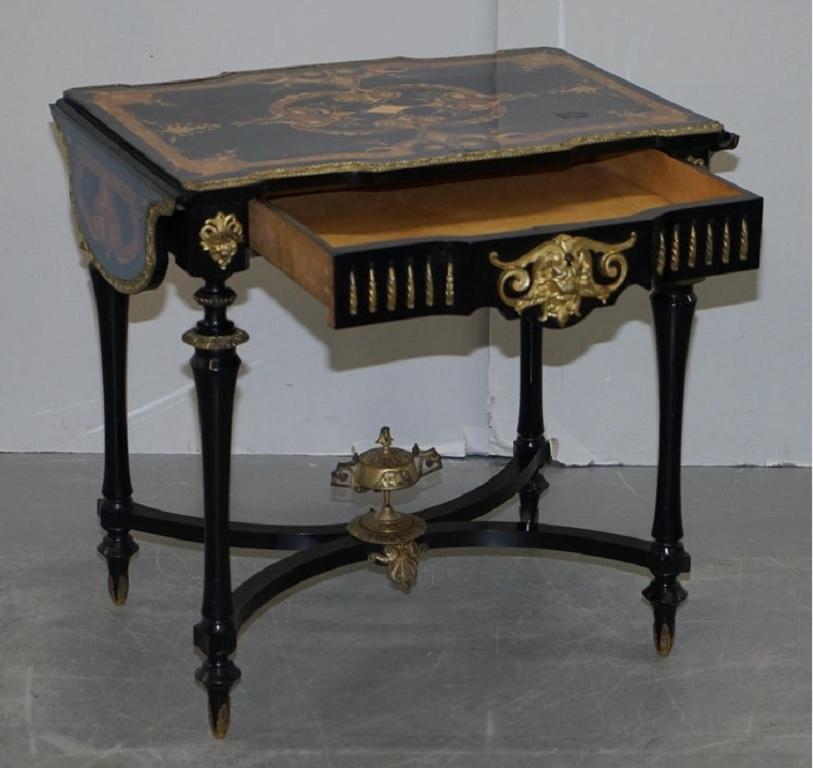 Hand-Crafted 19th Century Louis Philippe Ebonised Marquetry Inlaid Bronze Extending Table For Sale