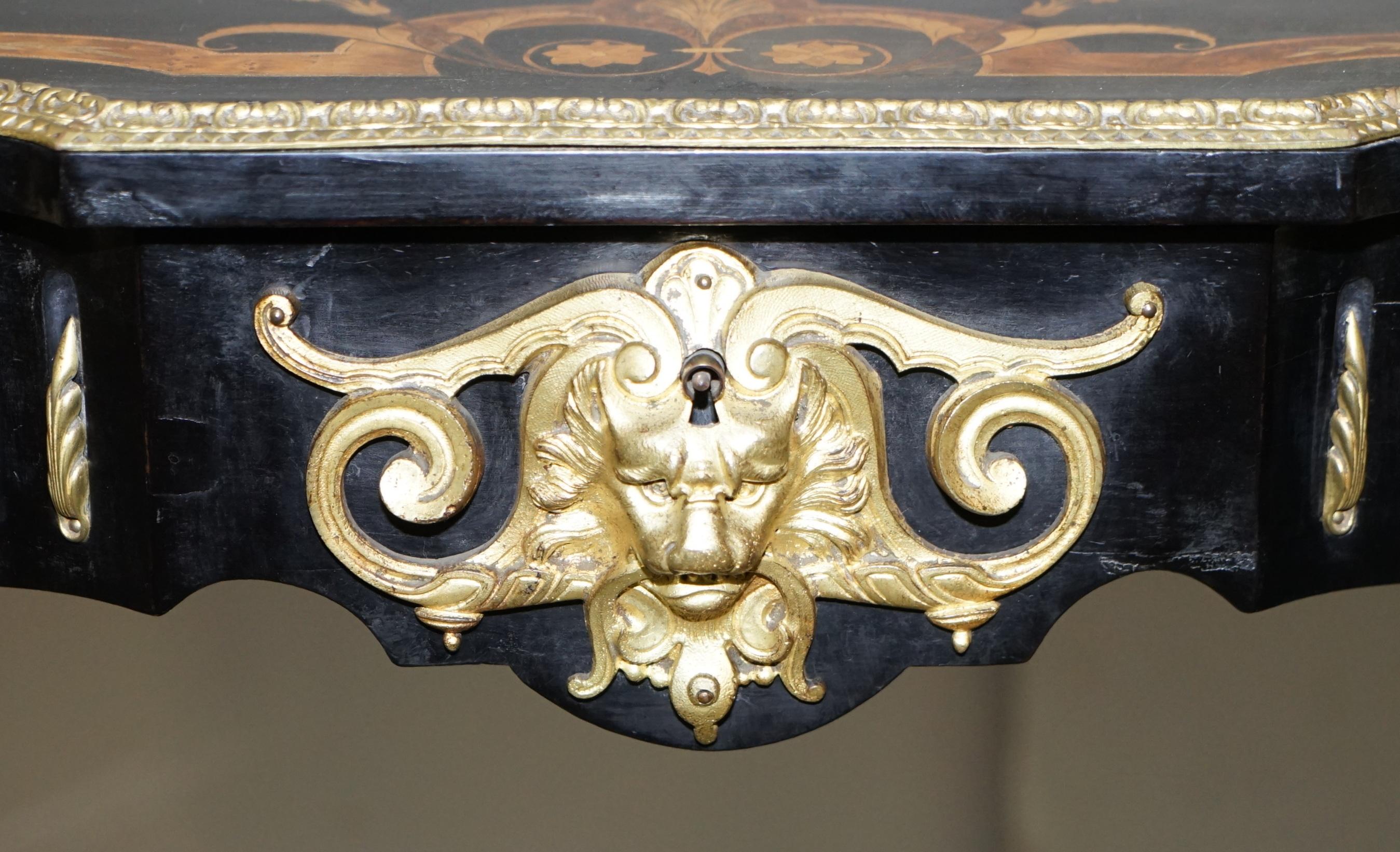 Satinwood 19th Century Louis Philippe Ebonised Marquetry Inlaid Bronze Extending Table