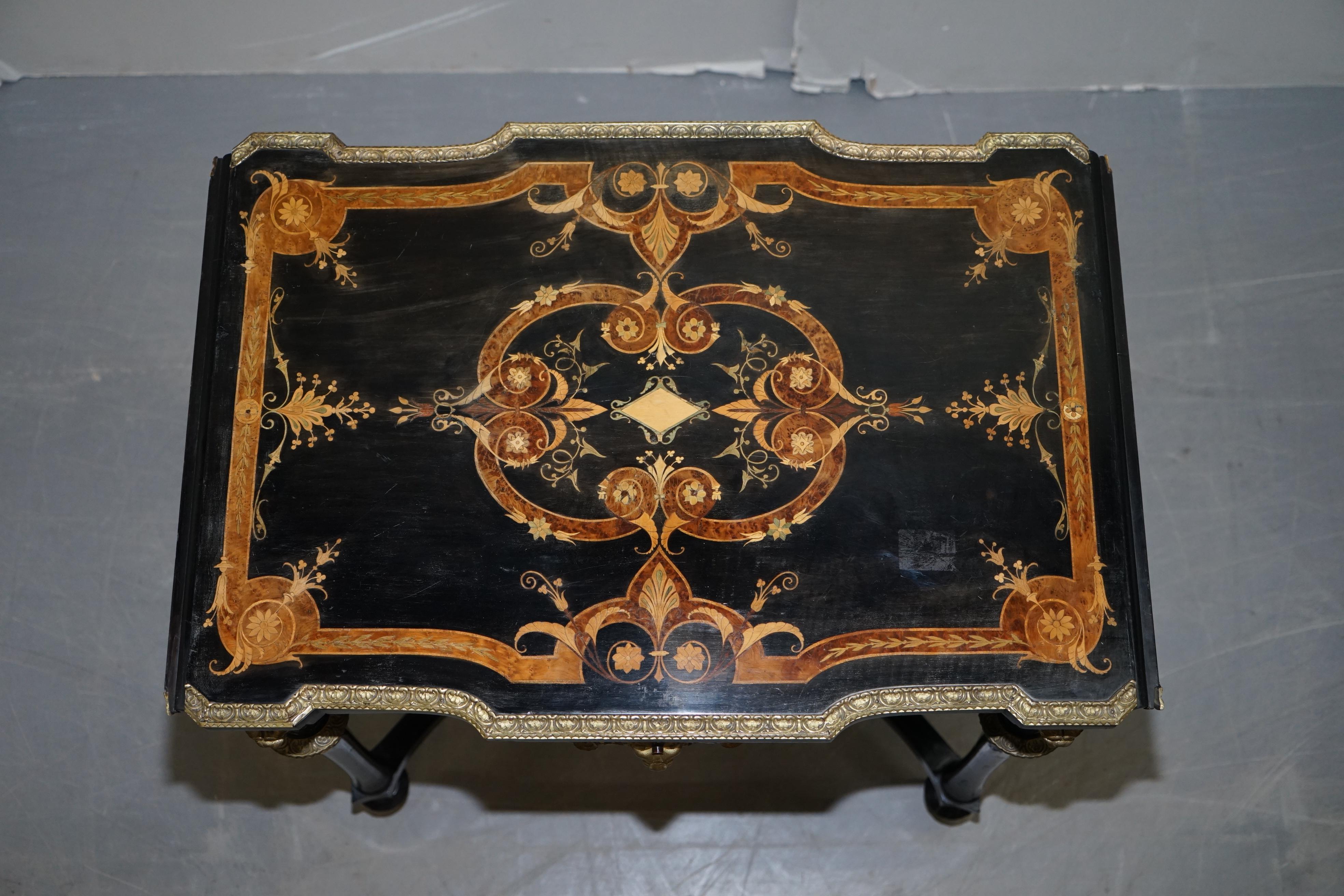 19th Century Louis Philippe Ebonised Marquetry Inlaid Bronze Extending Table 1