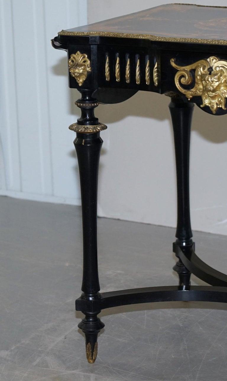 Satinwood 19th Century Louis Philippe Ebonised Marquetry Inlaid Bronze Extending Table For Sale