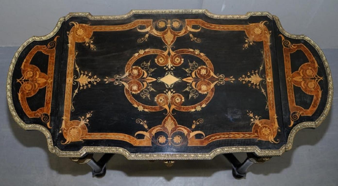 19th Century Louis Philippe Ebonised Marquetry Inlaid Bronze Extending Table For Sale 2