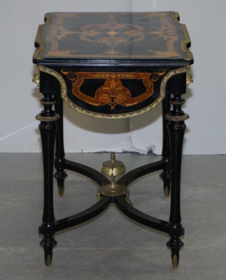 19th Century Louis Philippe Ebonised Marquetry Inlaid Bronze Extending Table For Sale 3