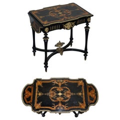 Antique 19th Century Louis Philippe Ebonised Marquetry Inlaid Bronze Extending Table