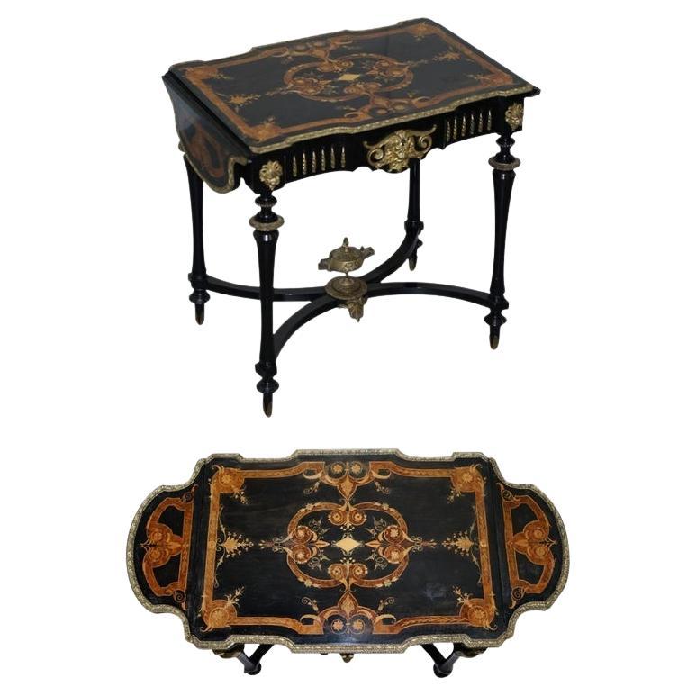 19th Century Louis Philippe Ebonised Marquetry Inlaid Bronze Extending Table For Sale