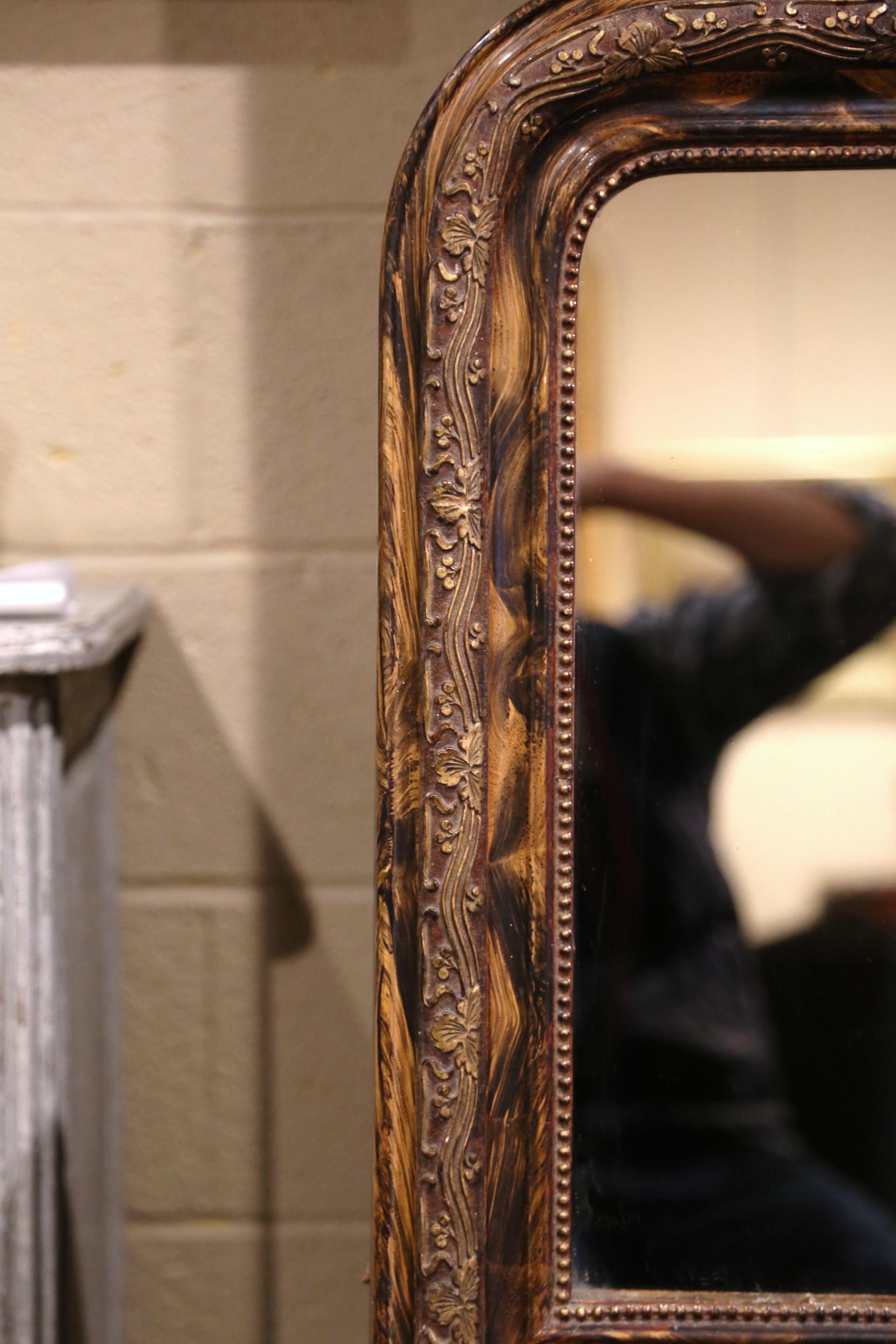 French 19th Century Louis Philippe Faux Burl Wood and Gilt Wall Mirror with Vine Decor For Sale