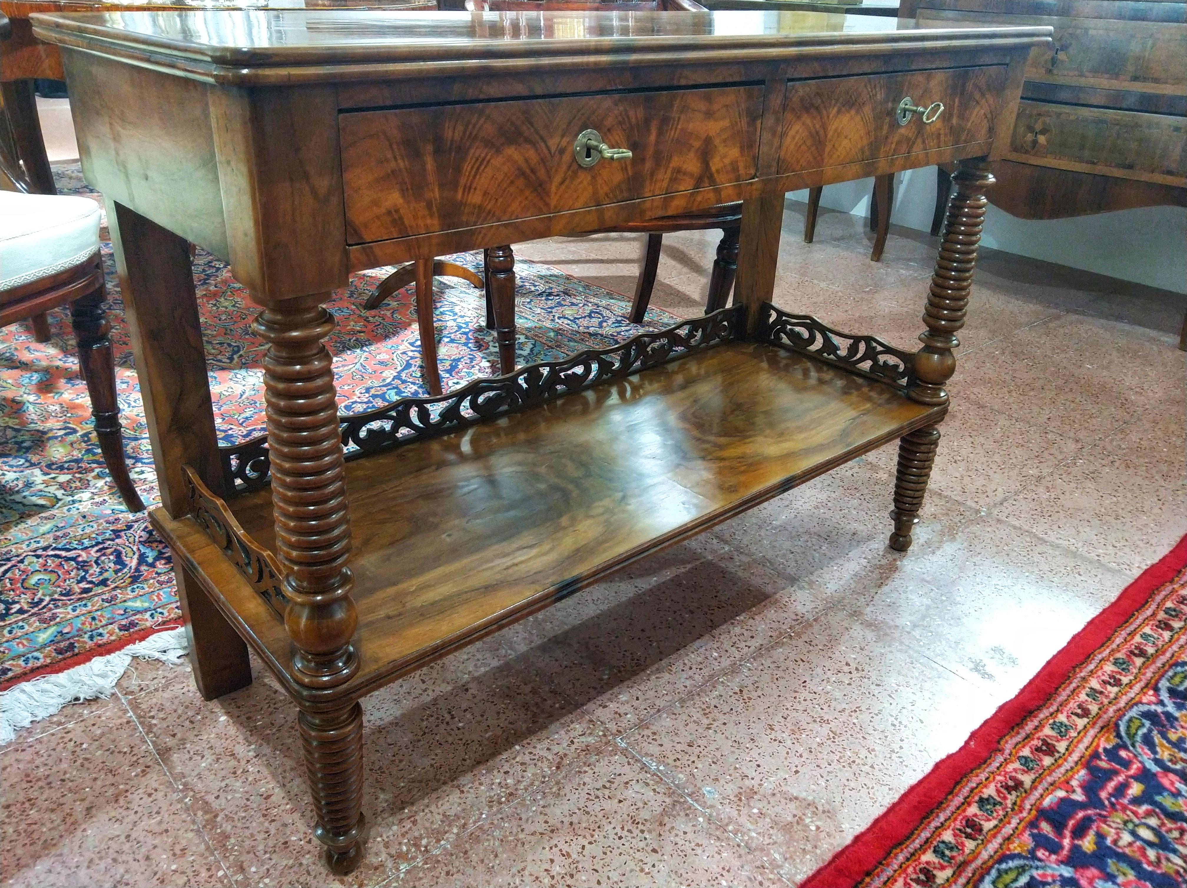 19th Century Regency Flame Walnut English Console Table Restored LAST PRICE In Excellent Condition For Sale In Toledo, Castilla La Mancha