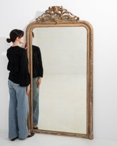 19th Century Louis Philippe Floor Mirror, Cream Gold Carved Frame