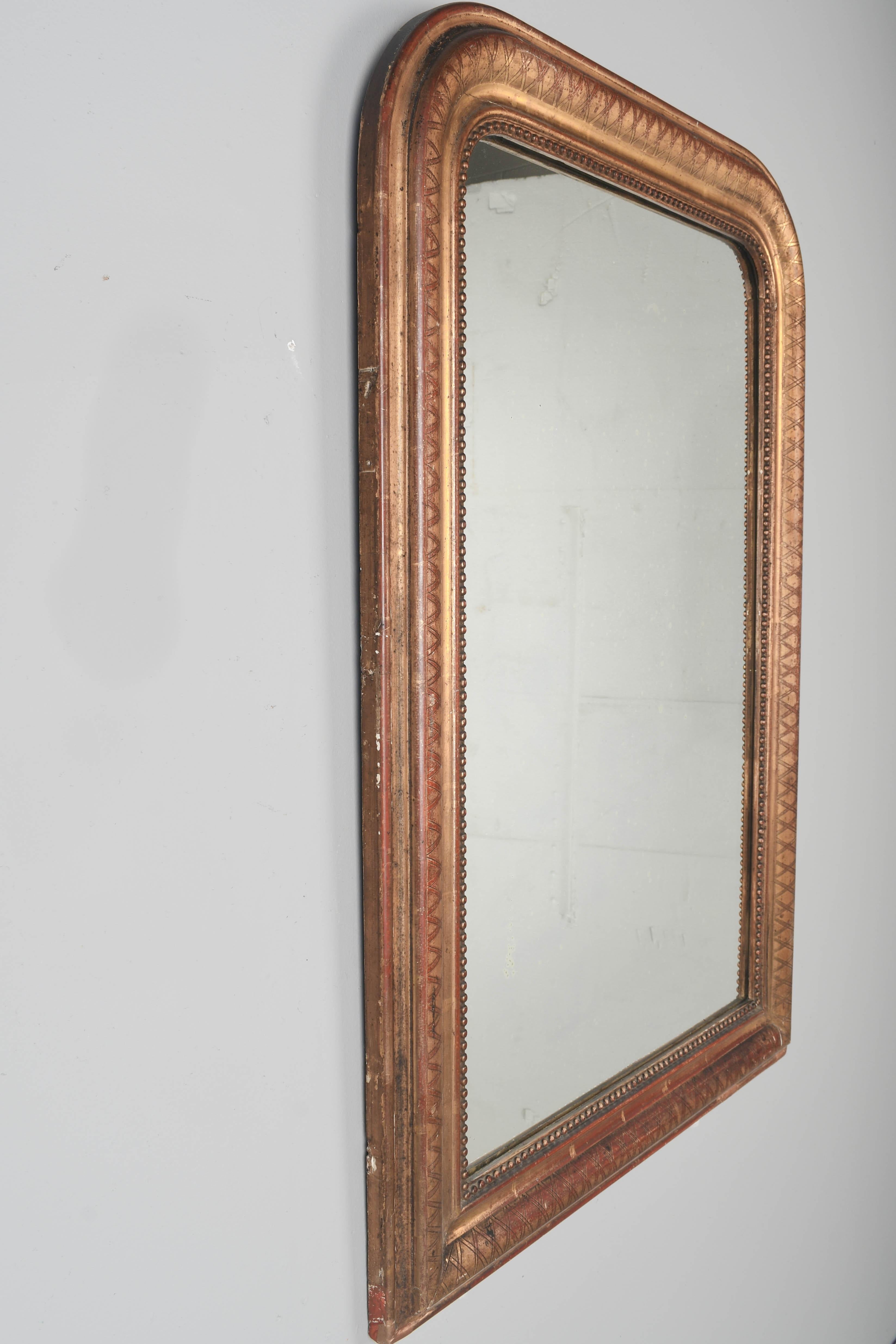 Hand-Crafted 19th Century Louis Philippe French Gilded Mirror 38.75
